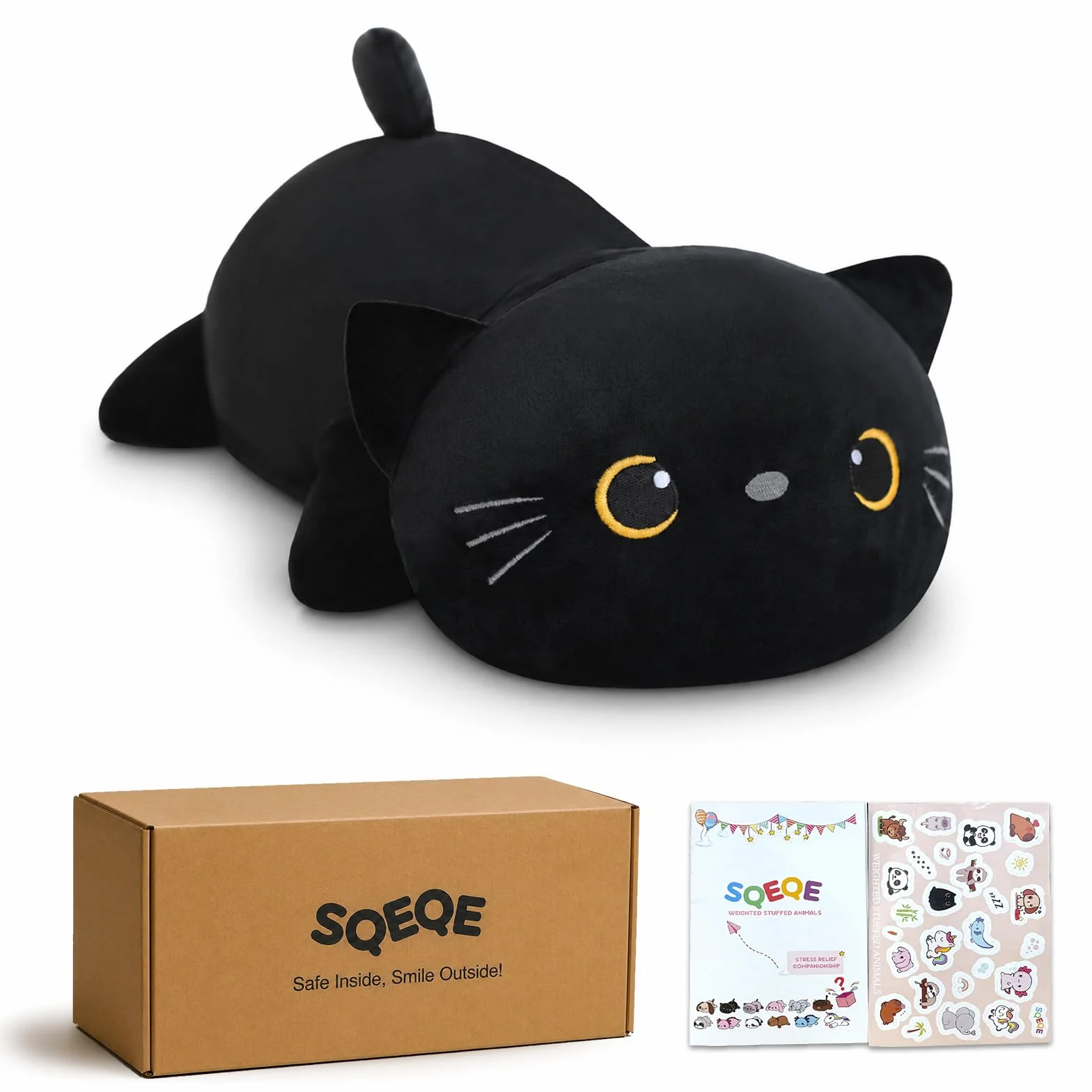 Chat Noir lesté en Peluche Animal en Forme de Chat Noir Oreiller Doux 24 cm 0,4 kg