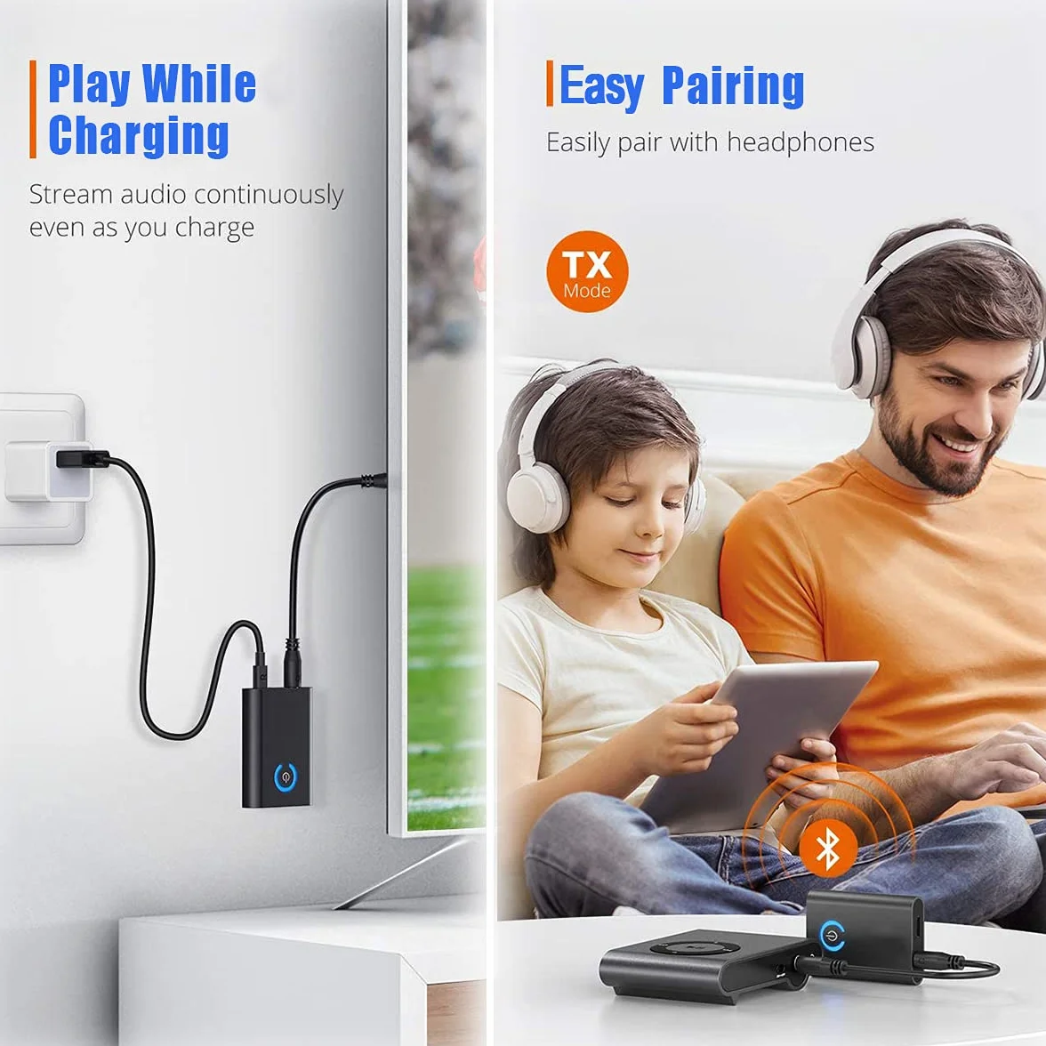 Adaptateur Bluetooth 5.0 2-en-1 Transmetteur Récepteur Audio aptX Sortie Stéréo 3.5mm pour TV PC Ordinateur