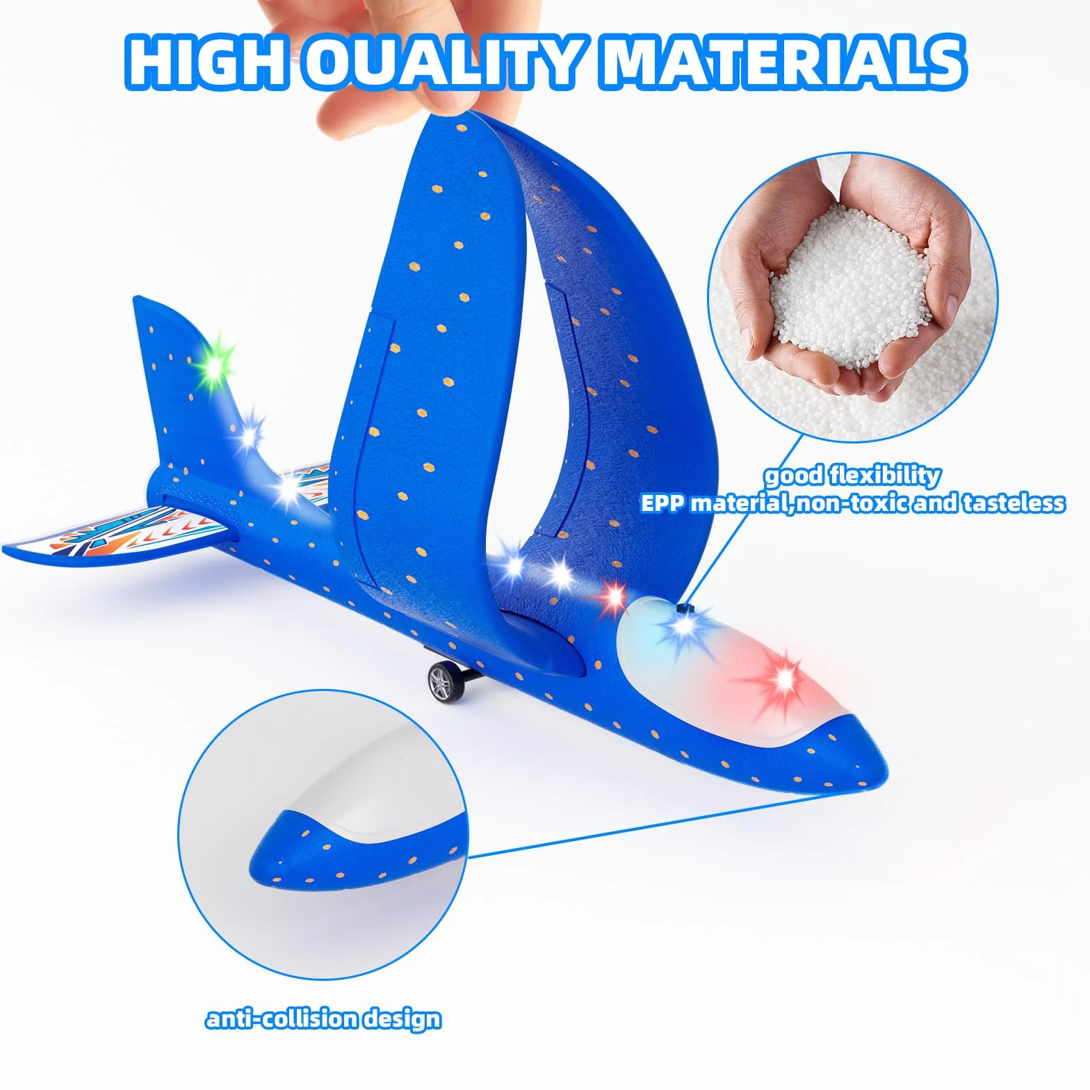 Doloowee 3 Avions Planeurs en Mousse, 2 Modes de vol, Jouets Volants d'extérieur avec Pistolet catapulte, Cadeaux pour Enfants 4-12 Ans