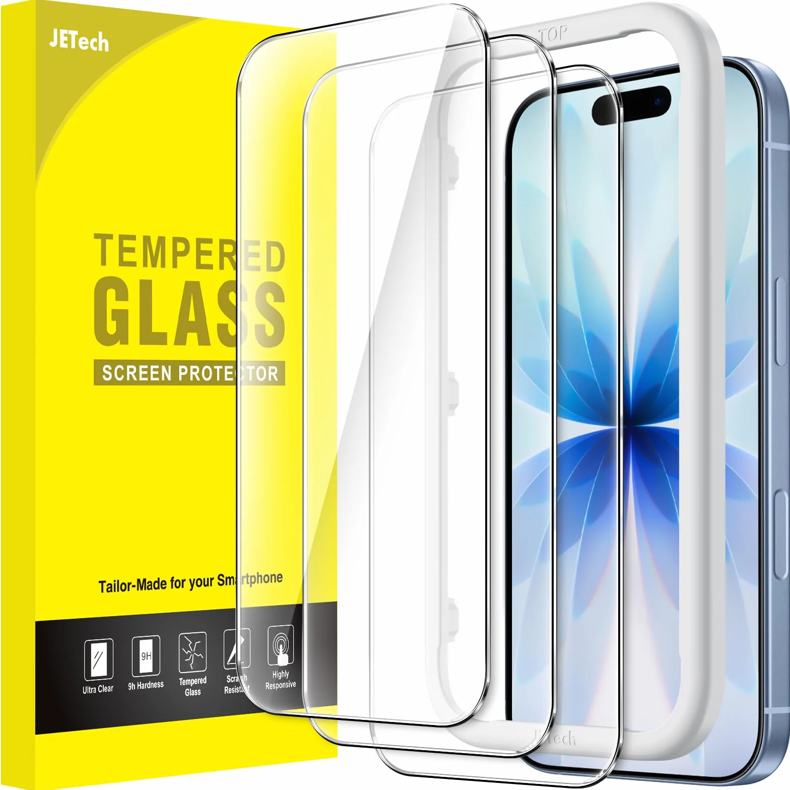 JETech Protection D'écran iPhone 17 6,3 Pouces Verre Trempé Dureté 9H Lot de 3