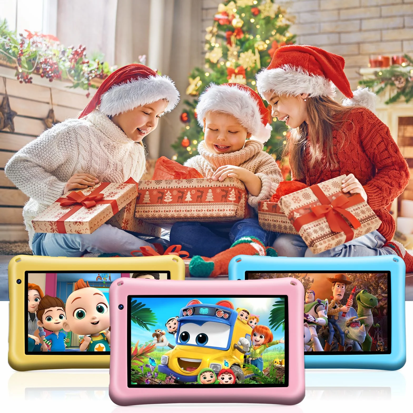 Tablette Enfants 7 pouces, Tablette Android 13, Octa-Core, 8Go+64Go (TF 256GB), Batterie 5800mAh, Caméras 5MP+8MP, Affichage HD, Contrôle parental, Housse protectrice en silicone pour enfants(Rose)