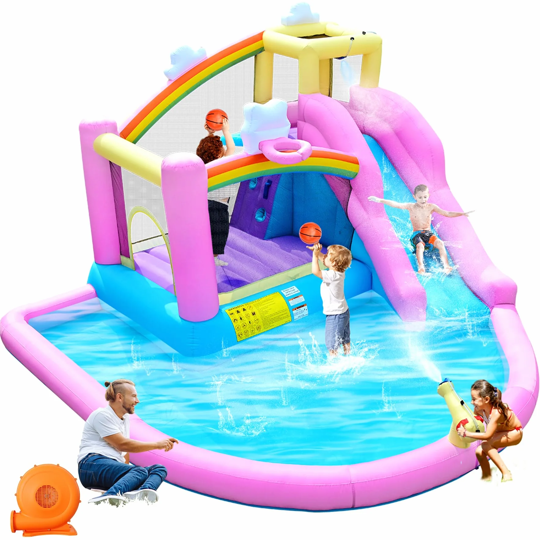 Aire de jeux gonflable avec toboggan aquatique 365x390x238cm pour extérieur