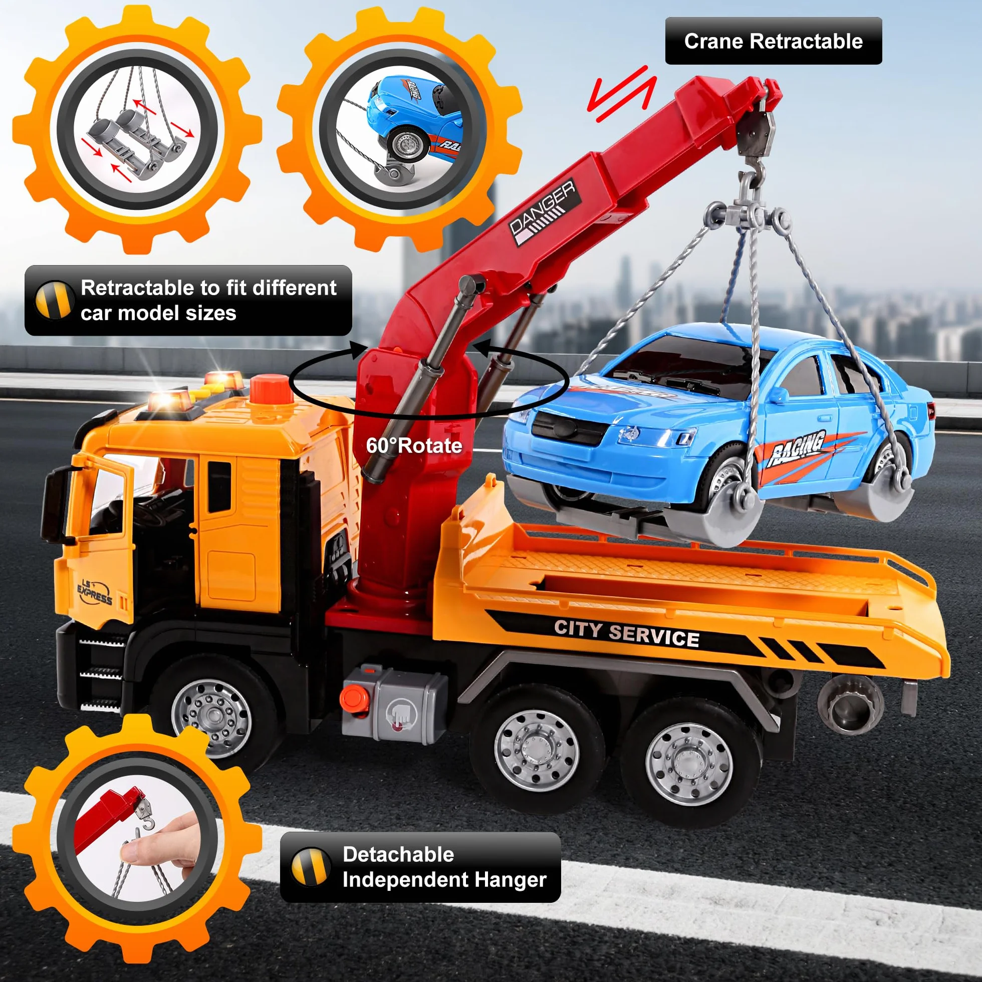 BunnyJOY Camion Dépanneuse avec Grue Jouet Enfants 3-6 Ans Lumière Sons