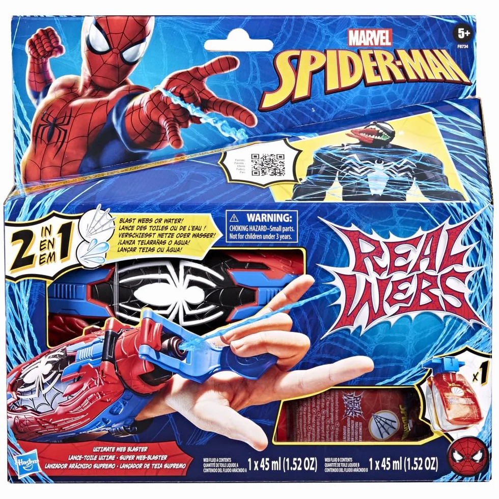Star Wars Marvel Spider-Man Real Webs Lance-Toile Ultime Blaster 2-en-1 Jouet de déguisement Rouge et Bleu