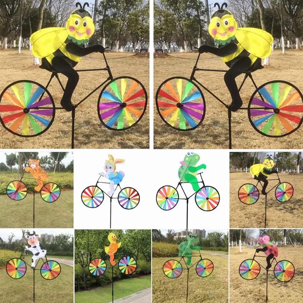 Moulin à Vent 3D Animal sur Vélo, Accessoire Décoratif Jardin