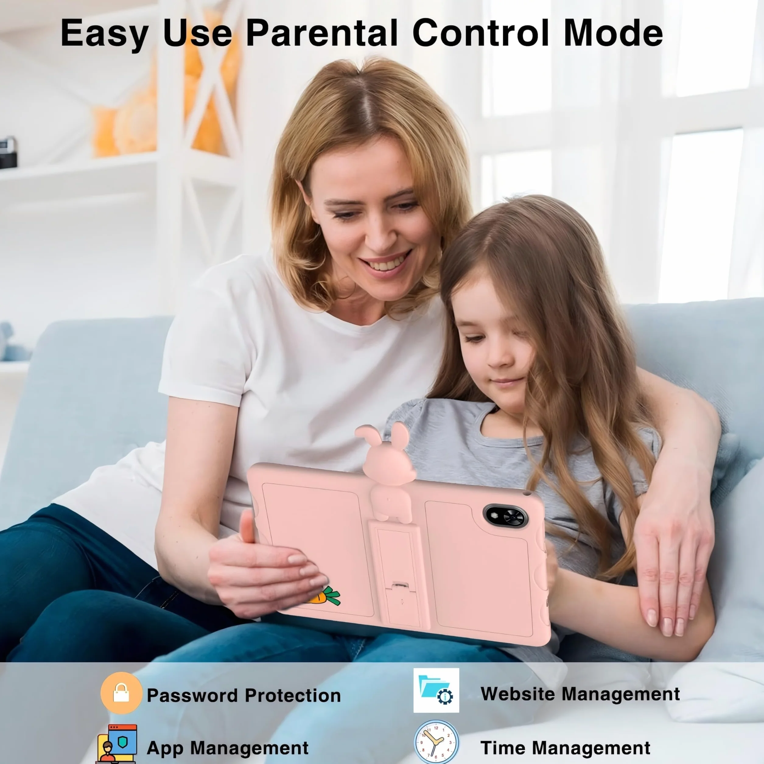 U9 Kid Tablette Enfants 10,1 Pouces Tablette Android 14, 7 Go + 64 Go (TF 1 to), Tablette éducative, Quad Core, 5060 mAh, WiFi 6, BT5.0, Tablette avec étui EVA