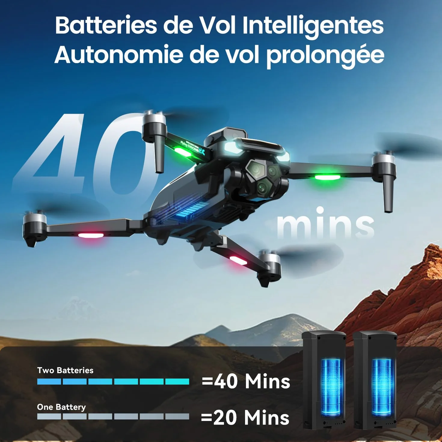 M66 Drone avec Radiocommande à Écran Pliable 4,3″, Caméra 1080p HD pour Débutants, Évitement d’Obstacles, Flux Optique, Moteur Brushless, 40 Min de Vol, Pilotage Facile