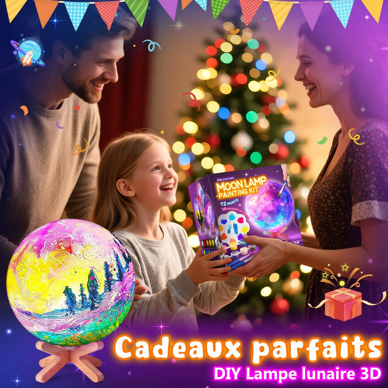Toyzey Créatifs Kit Jouet Peinture Lampe Lune Cadeau Anniversaire Enfant Garcon 6-12 Ans