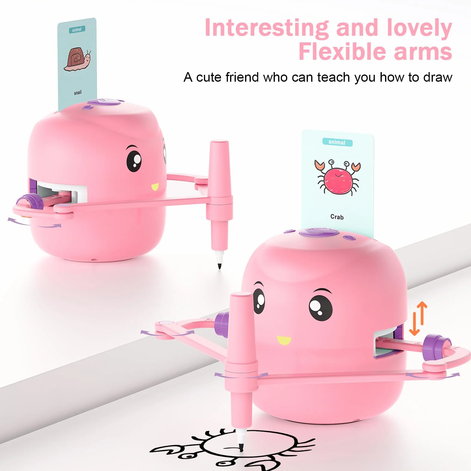 Drawing Robot for Kids Montessori Educational Painting Toy 5+ Voice Interaction 16 Color Pens 100 Learning Word Cards Gift 5+ Year Old Boys Girls Pink