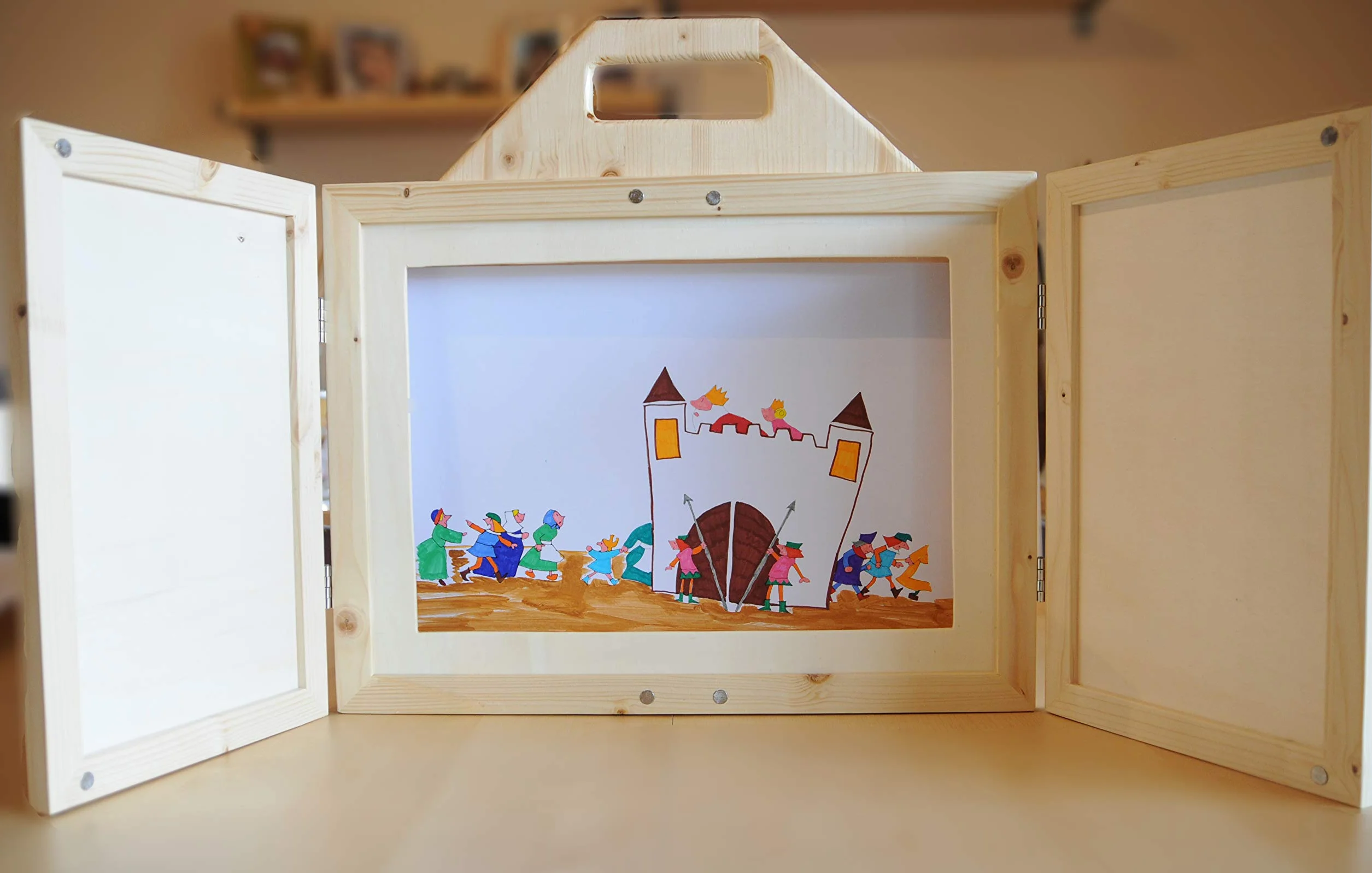 Théâtre en bois Kamishibaï portable pour enfants avec théâtre d'ombres de marionnettes japonaises fait à la main