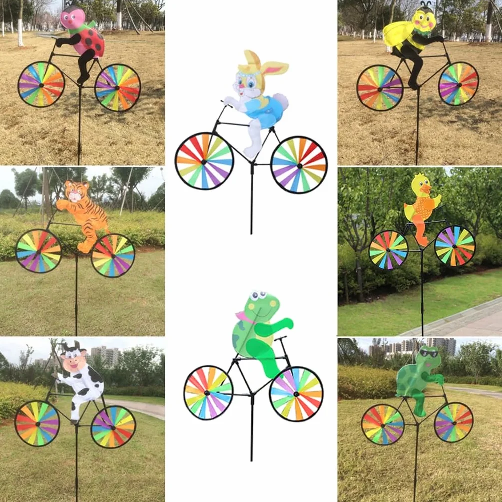 Moulin à Vent 3D Animal sur Vélo, Accessoire Décoratif Jardin