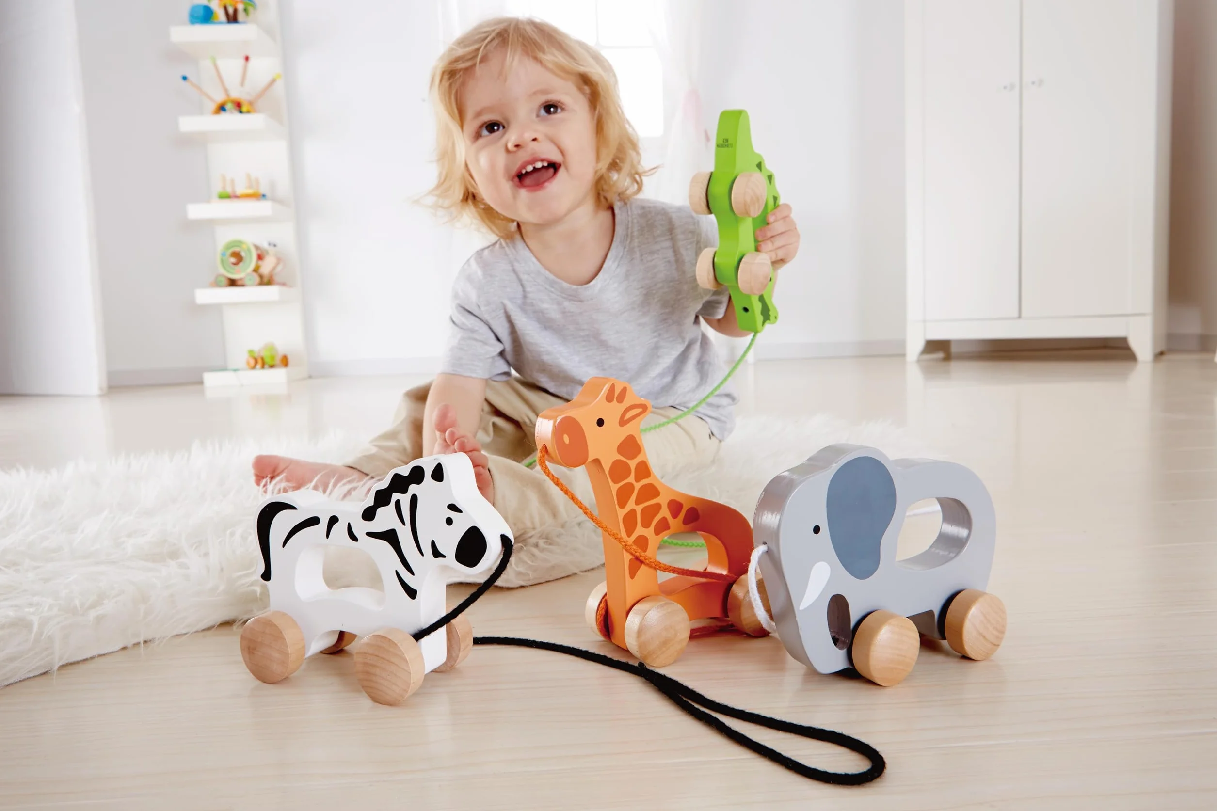 Hape Éléphant Jouet en Bois à Tirer 12 Mois Motricité Imagination Dextérité Enfant