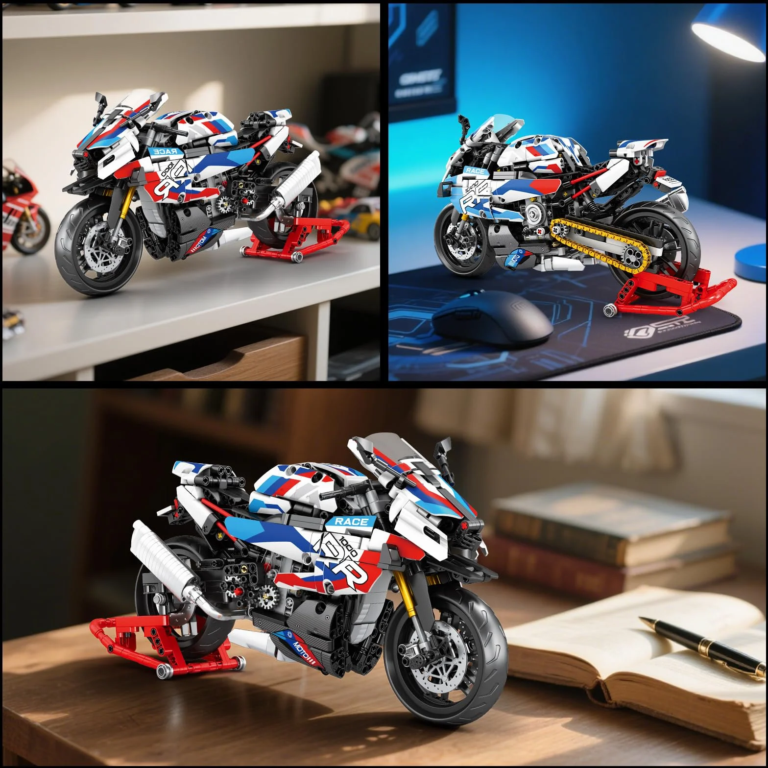 Reobrix Jouet de construction Moto 1000 RR Adultes, Set de briques Technics 1:8, 99040 Modèle de super-moto avec support (949 pièces)