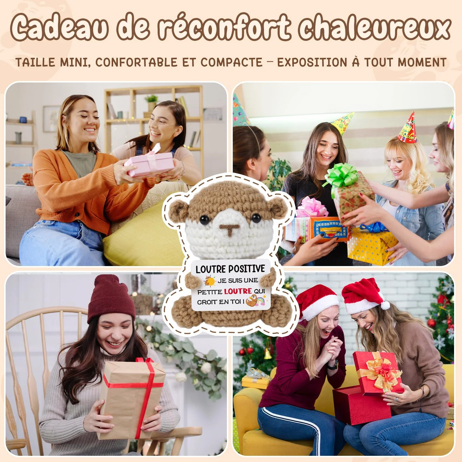 Peluche Loutre Positive avec Carte - Cadeau Original Femme Homme