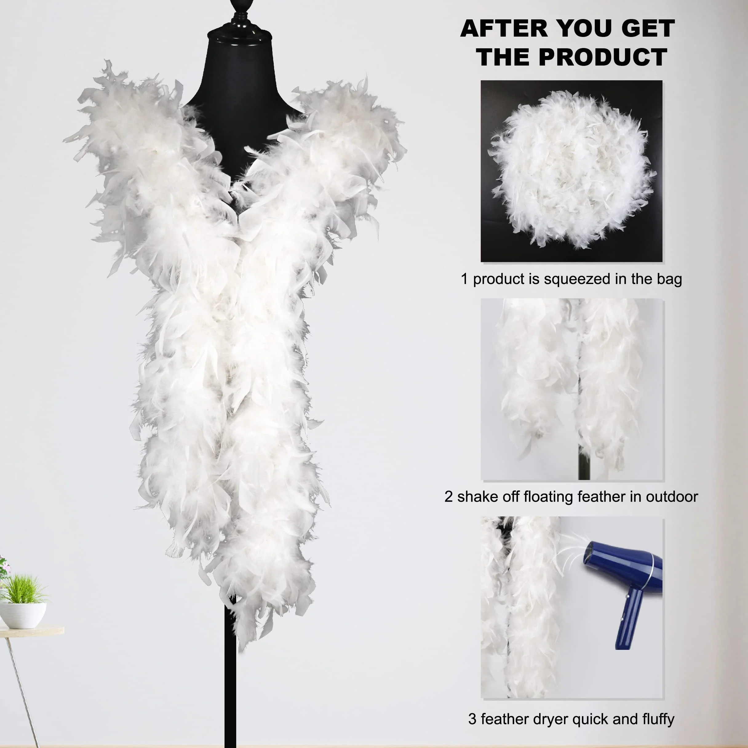 Boa en plumes de marabout blanches 1,8 m 100 g pour adulte