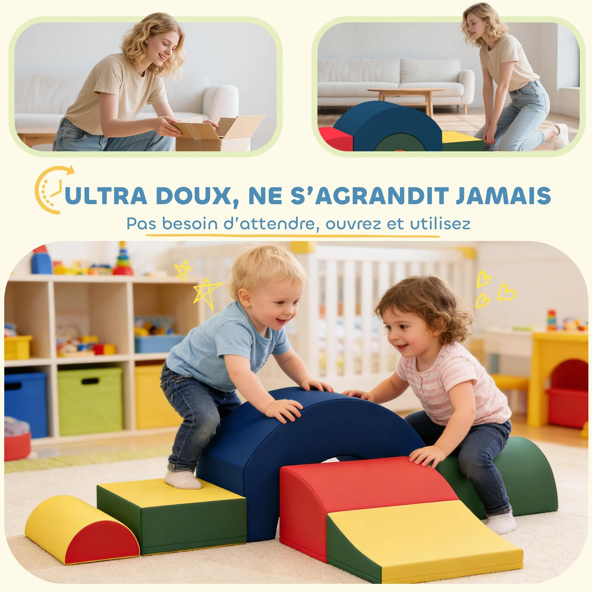 AIYAPLAY Parcours motricité bébé 5PCS, Module motricité en Mousse EVA avec Housse PU, Blocs de Construction, Jouets éducatifs Enfants