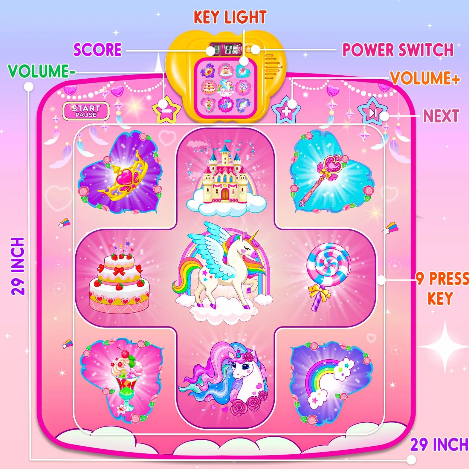 Tapis de Danse Licorne pour Filles 2-8 Ans, 5 Niveaux de Danse, Cadeau Anniversaire Noël