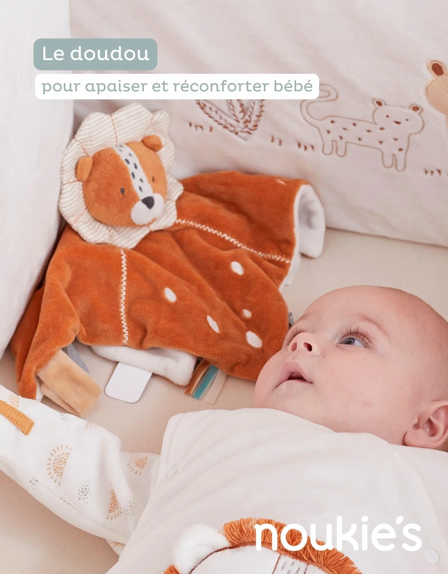 NOUKIE'S Doudou bébé Lion Caramel Babou Marionnette Cadeau Naissance