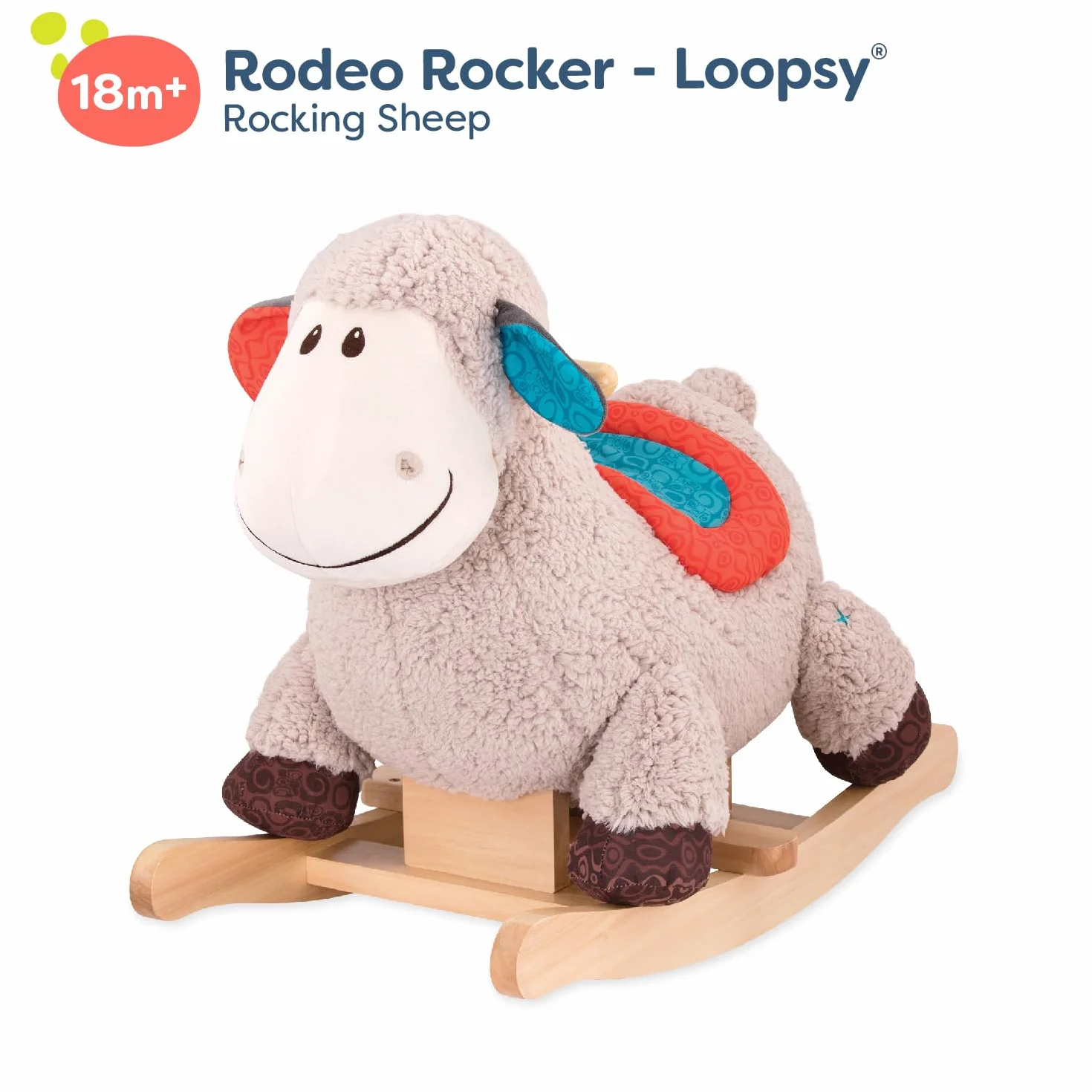 B. Toys Rodeo Rocker Loopsy Mouton à Bascule Siège Confortable Bois Dur Jouet Développement Jeu Actif Robuste Durable 18 Mois+