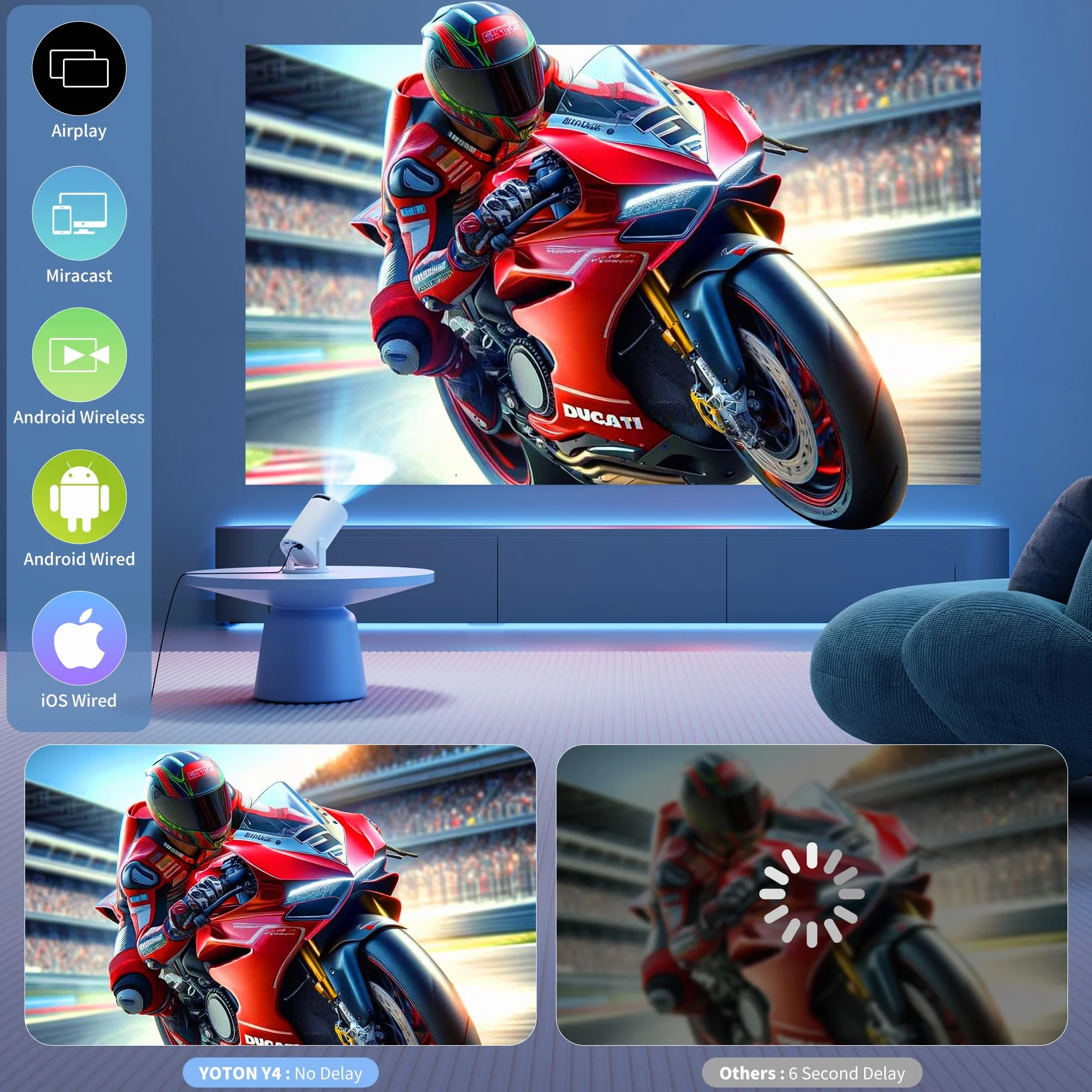 Vidéoprojecteur Mini Projector WiFi 6 Bluetooth 5.4 Android 14.0 4K Portable 18000 Lumens Auto Keystone HDMI