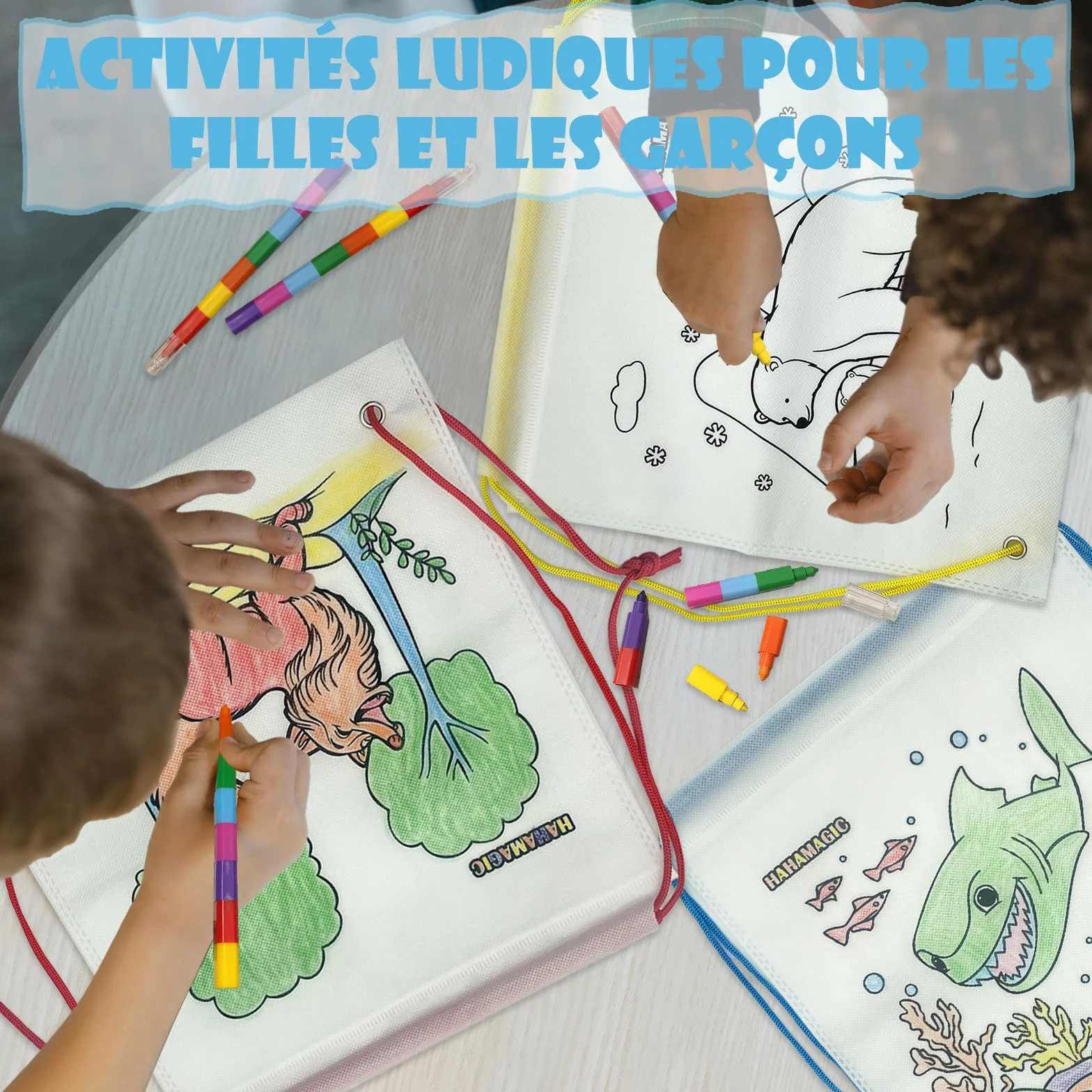 Sacs à Dos à Colorier avec Crayons de Couleur empilables pour Enfant, Sac Anniversaire Enfant, Cadeau Noel