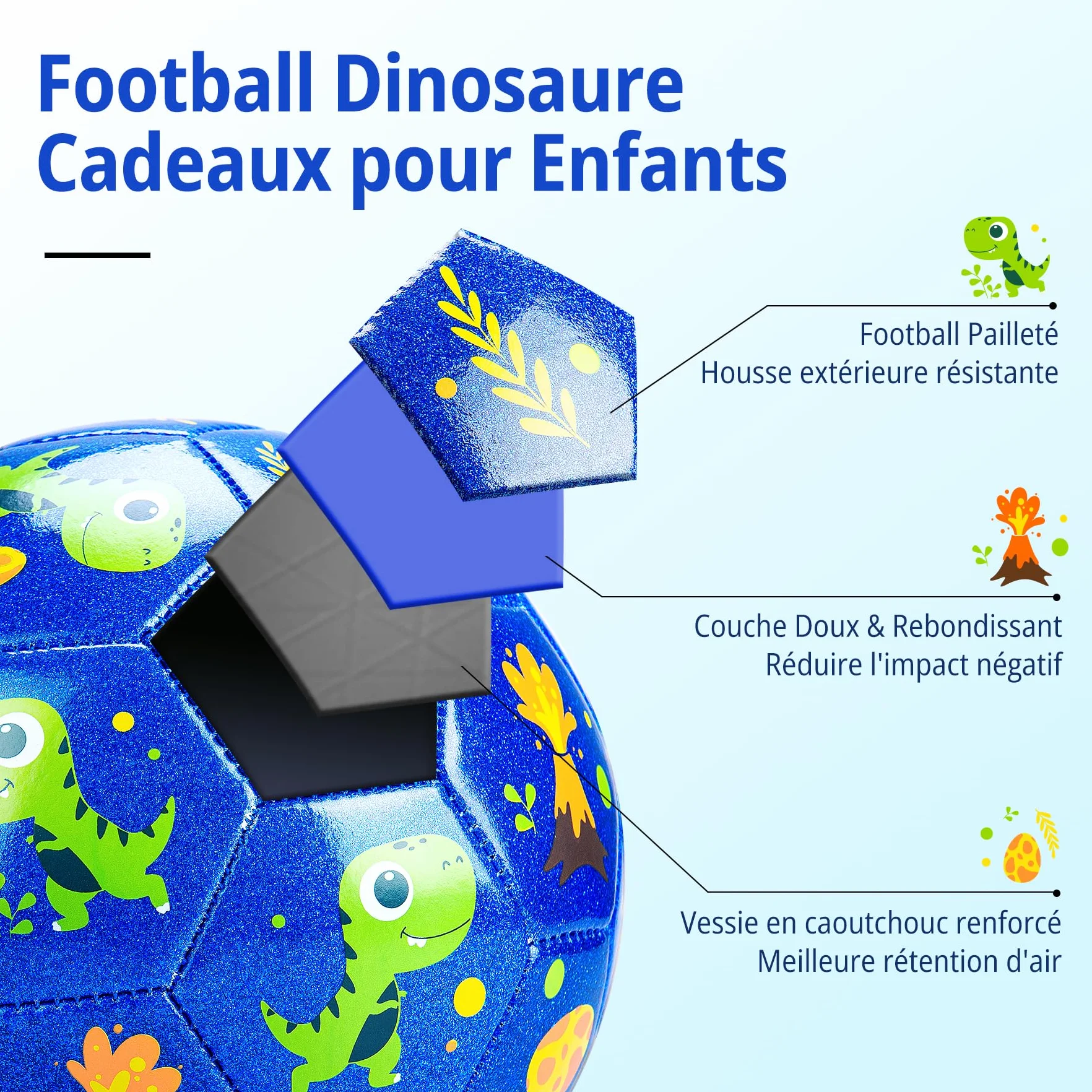 Ballon de Football Taille 2 pour Enfants Dinosaures Cadeau Garçons Filles Extérieur Pelouse 2-6 Ans