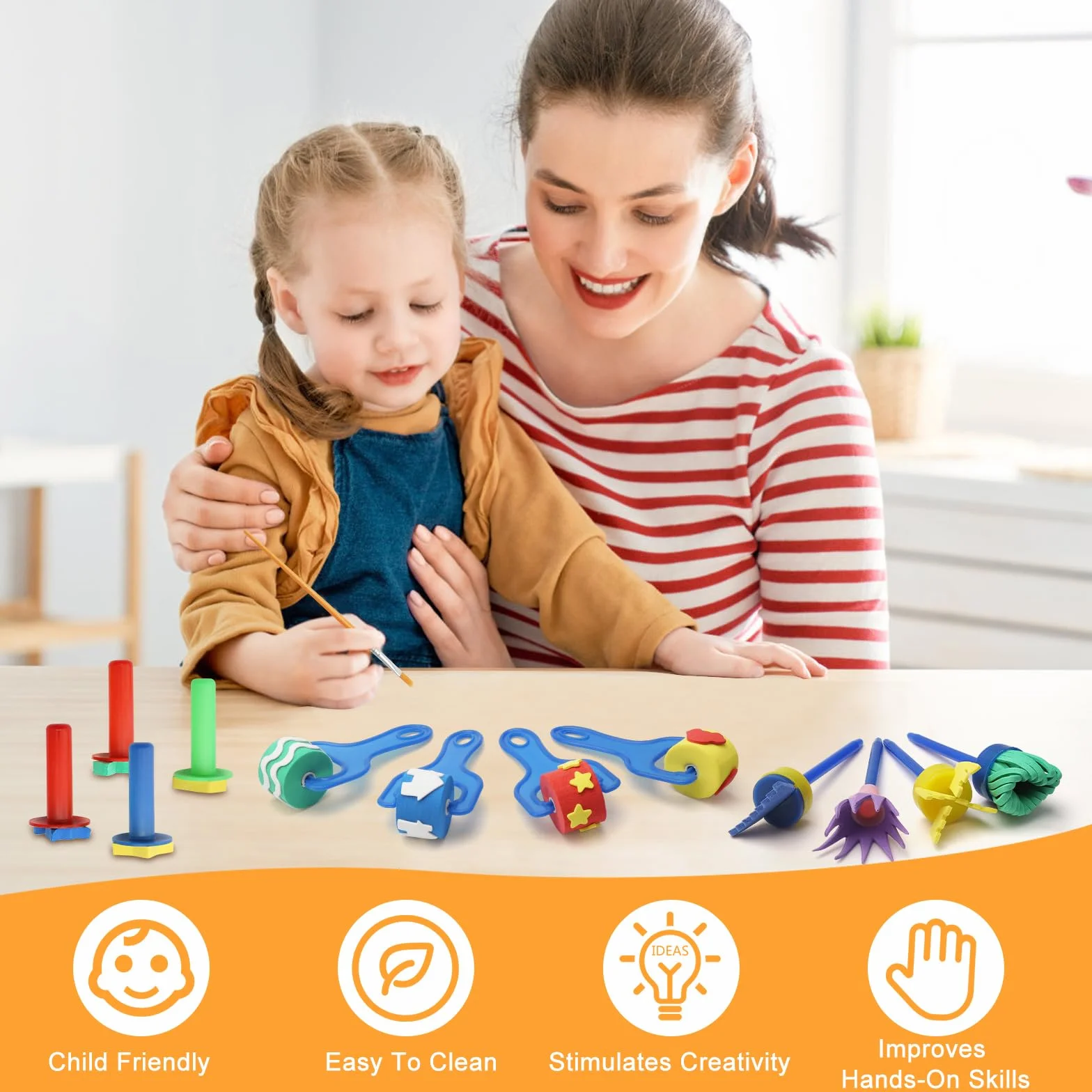 APOMOONS Kit Pinceau Éponge 30 Pièces, Peinture Enfant Set Bricolage Artisanat