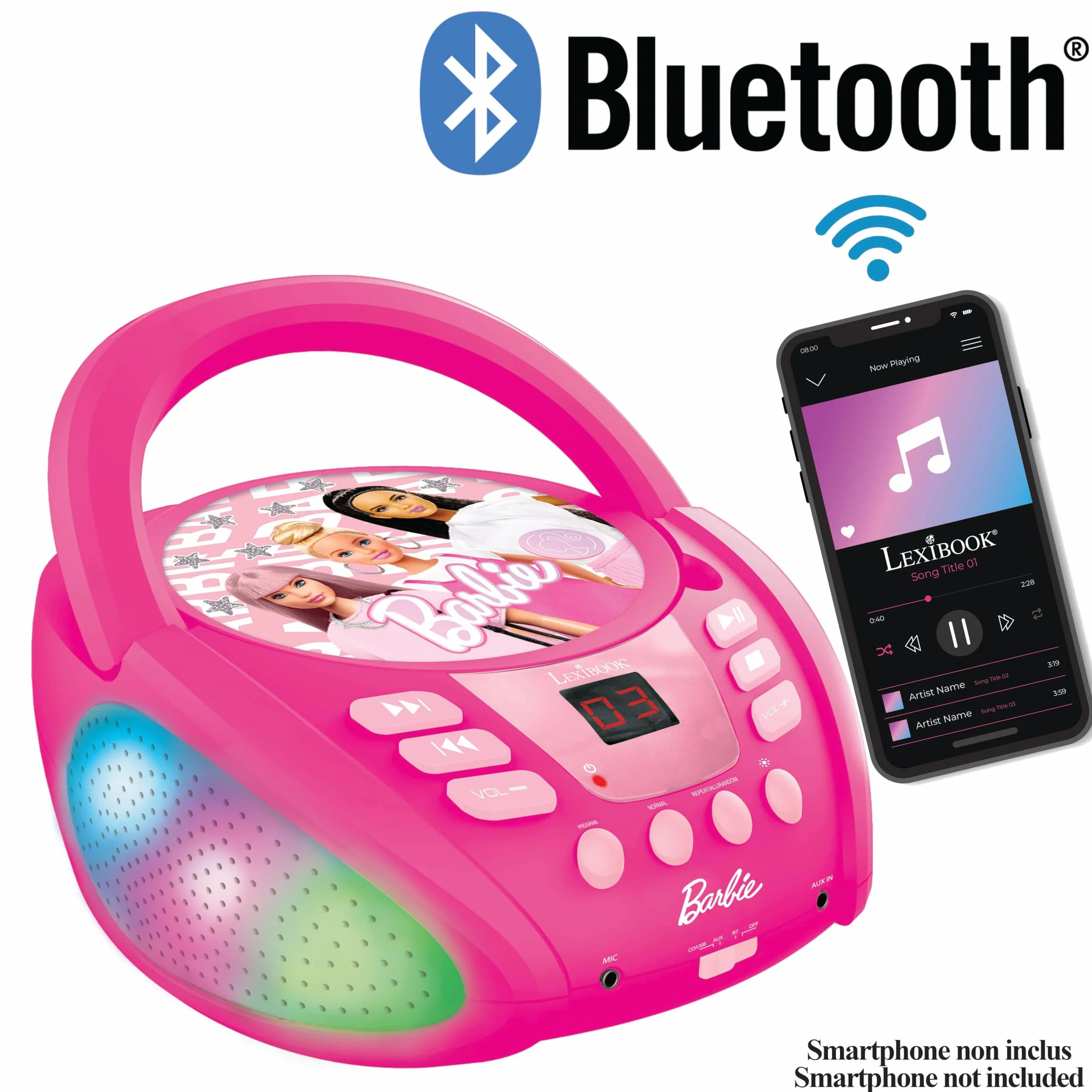 Lexibook Barbie RCD109BB Lecteur CD Bluetooth Enfants Portable Effets Lumineux