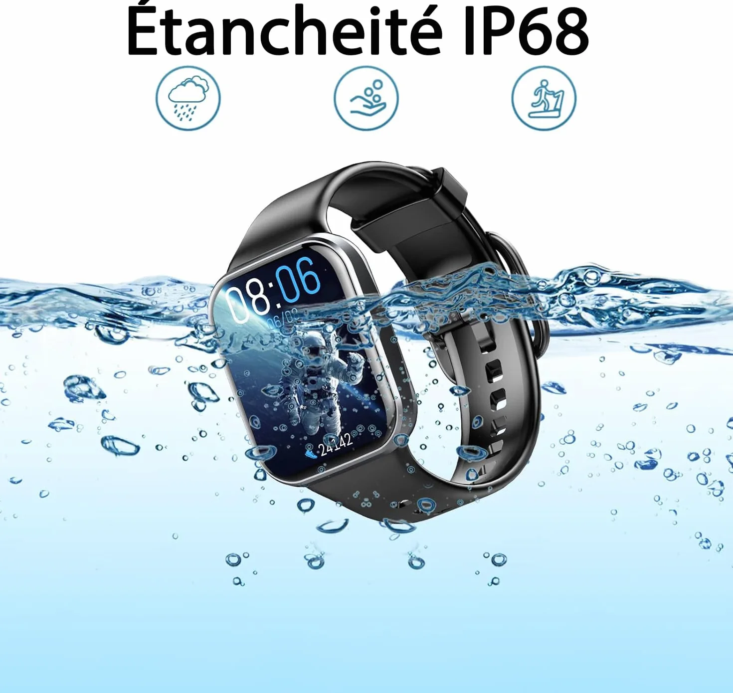 Smart Watch 1,91" HD Montre Connectée IP68 Moniteur Cardiaque 100+ Sports Podomètre Android iOS