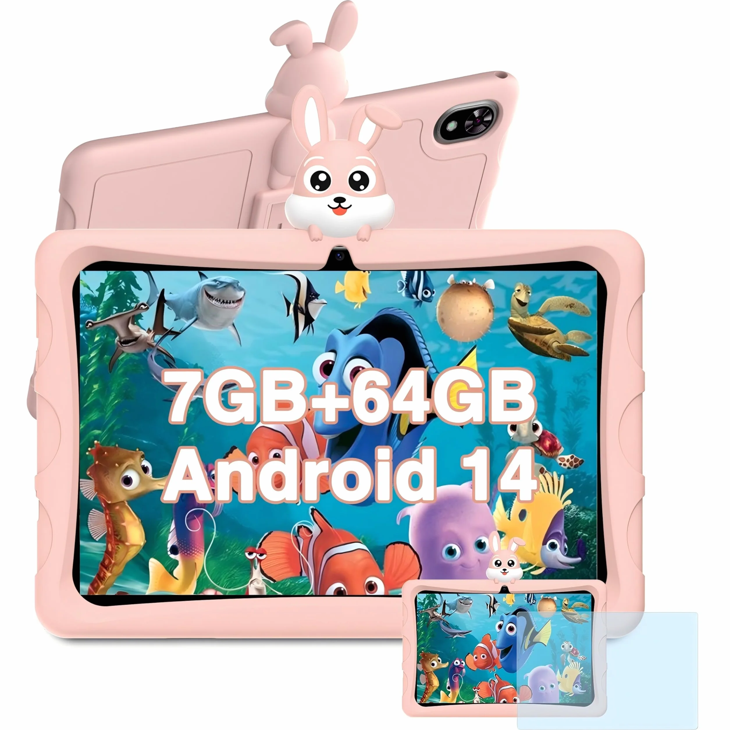 U9 Kid Tablette Enfants 10,1 Pouces Tablette Android 14, 7 Go + 64 Go (TF 1 to), Tablette éducative, Quad Core, 5060 mAh, WiFi 6, BT5.0, Tablette avec étui EVA