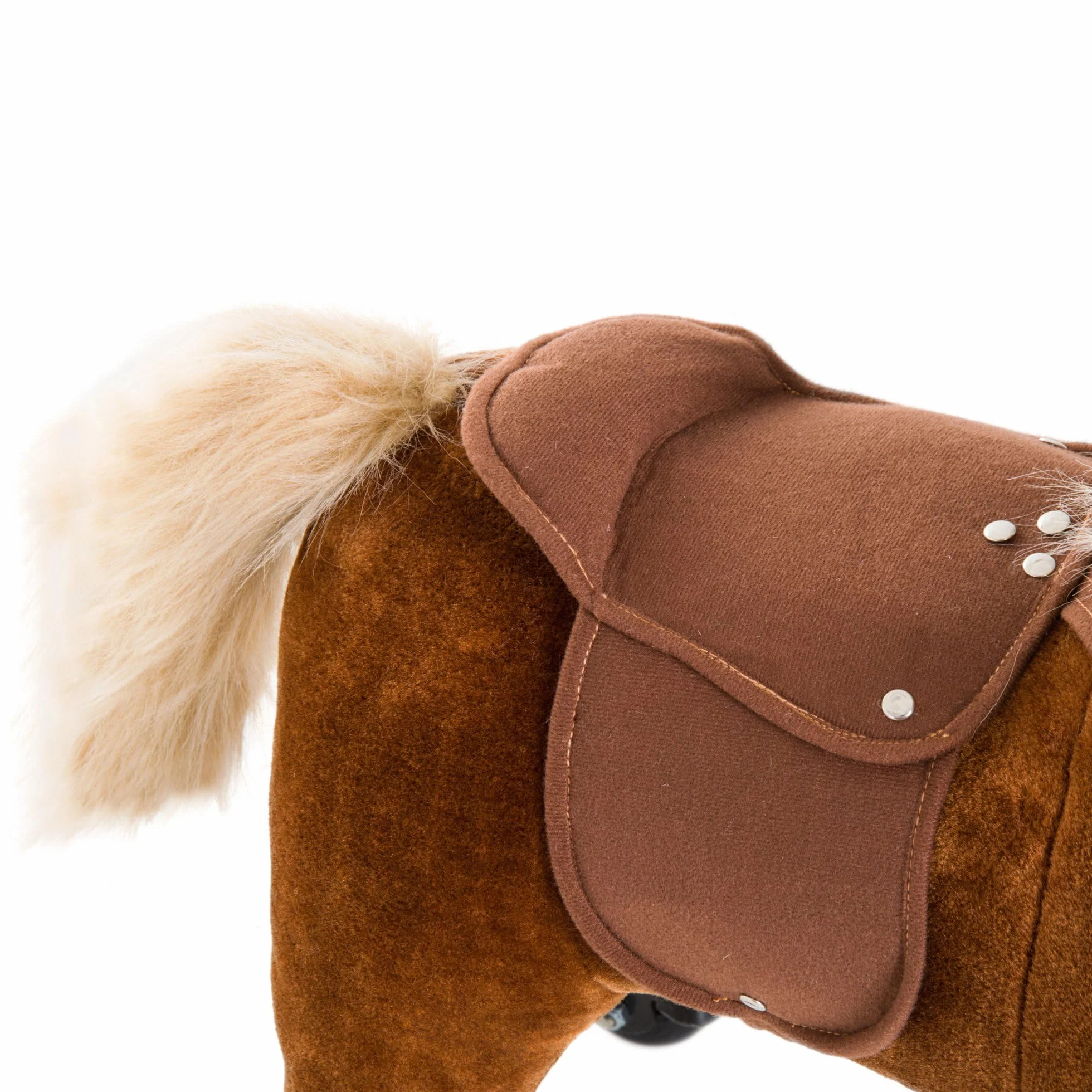 HOMCOM Cheval en Peluche pour Enfant +24 Mois avec Effet Sonore, Repose-Pieds, Guidon, Charge 60 kg, 55x23x60 cm, Marron