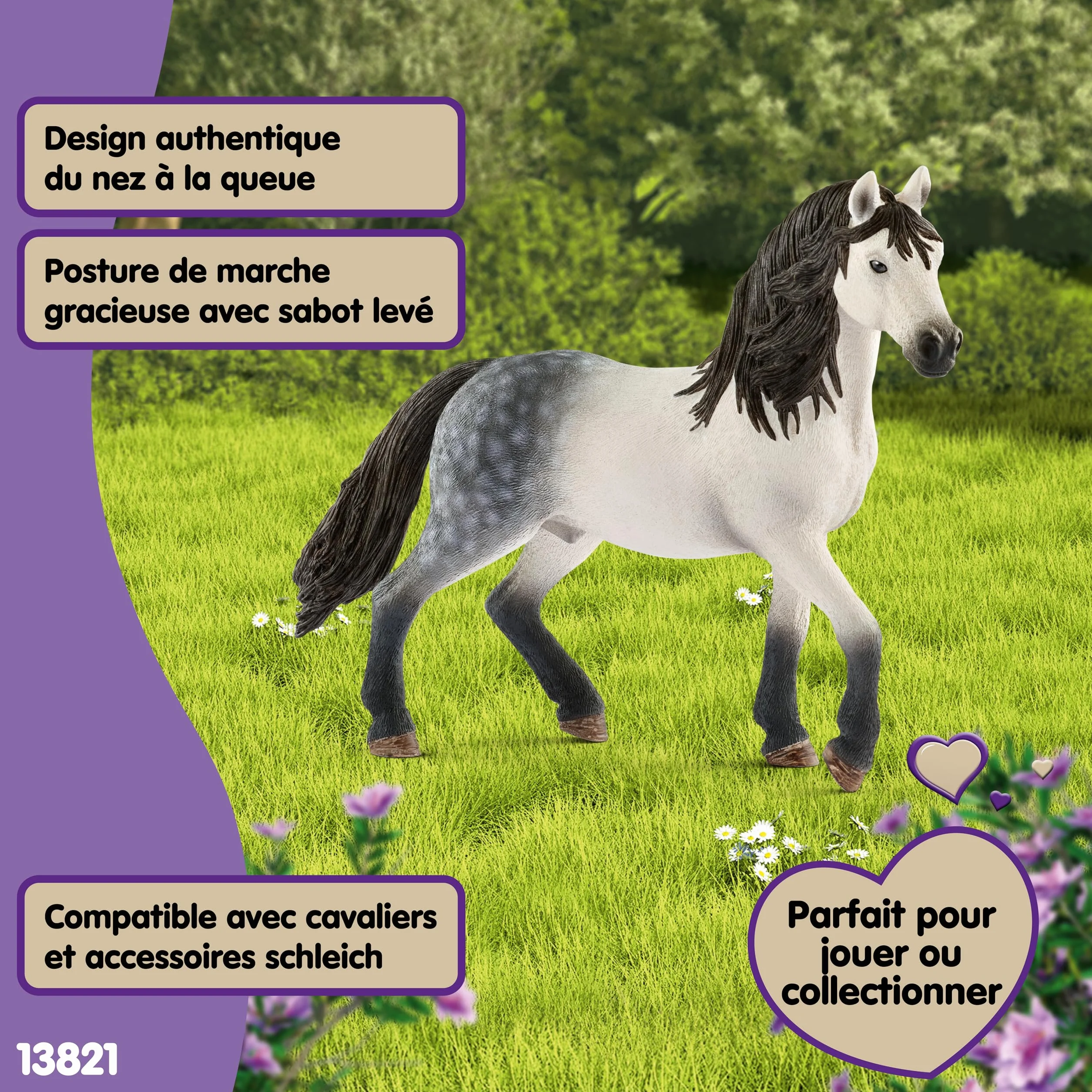 Schleich Horse Club Étalon andalou 13821 Cheval fidèle aux détails Jouet Cheval 14 x 4 x 11 cm