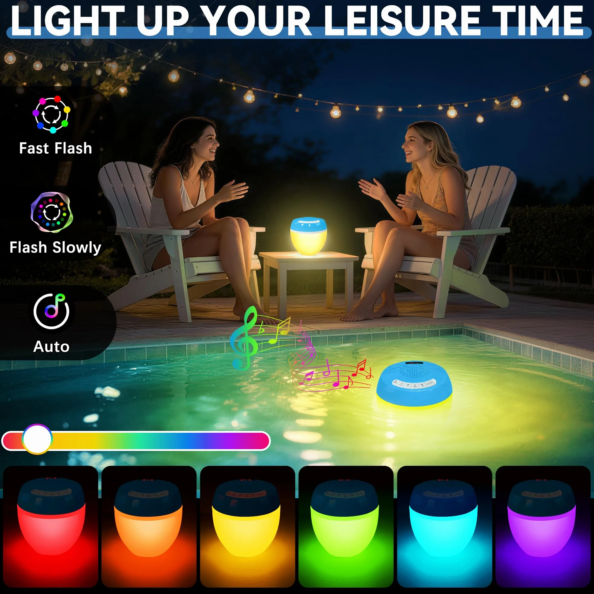 AearKing 3 en 1 Enceinte Bluetooth Piscine Flottante IP68 Étanche avec Thermomètre Numérique et Lumière, TWS Stéréo