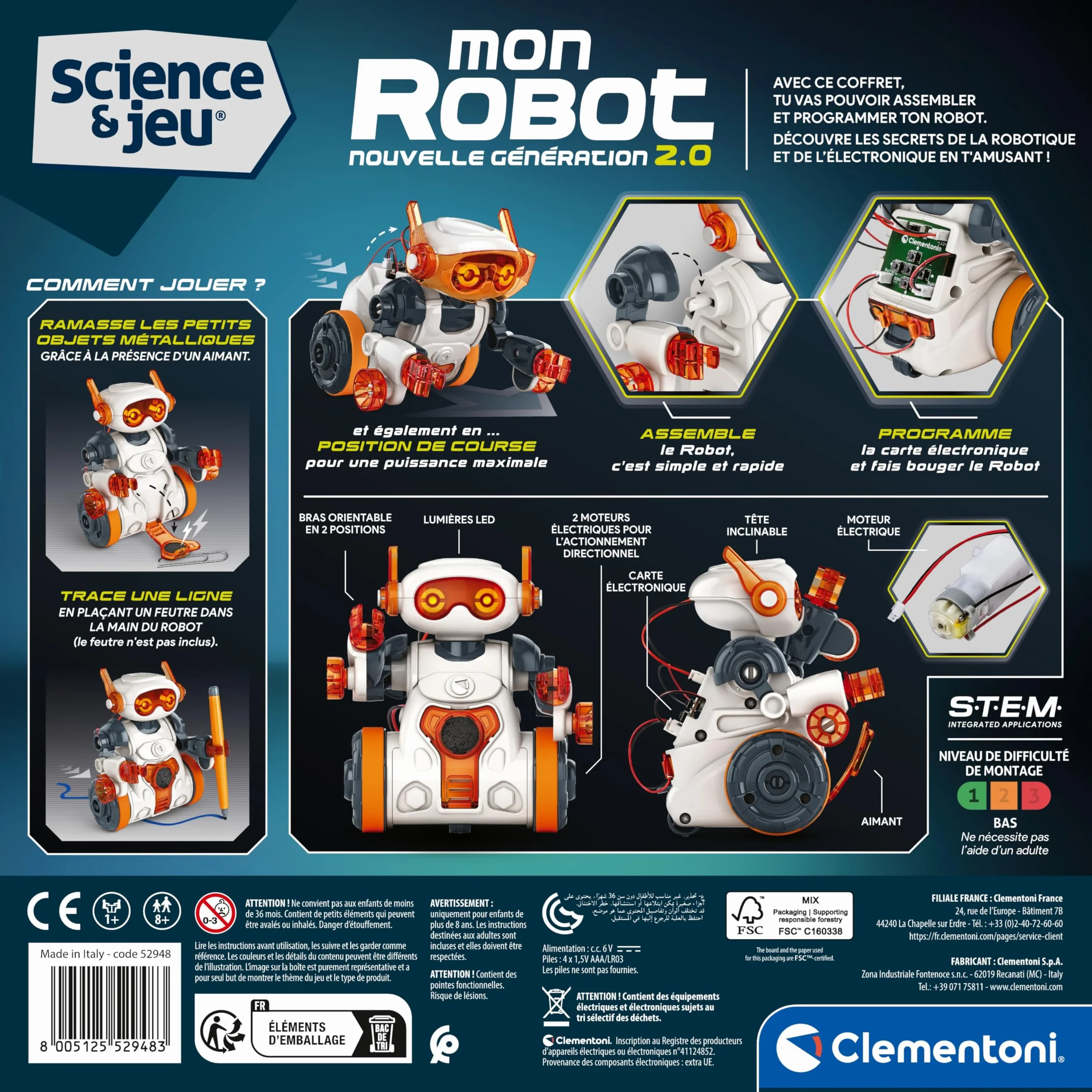 Clementoni Mon Robot 2.0 Robotique Jouet Éducatif Construction dès 8 Ans Pièces à Assembler Interactif