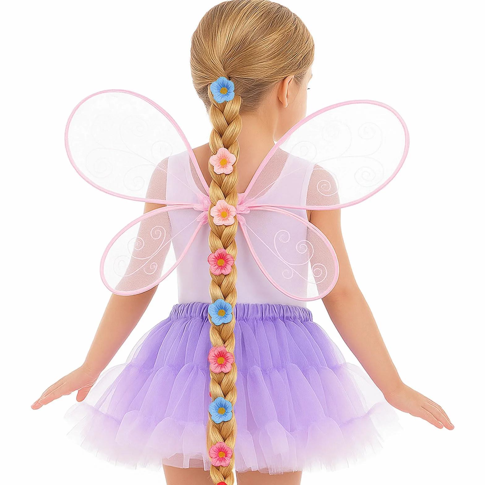 Perruque Princesse Fille, Perruque Rapunzel Blonde Tresse, Décoration Fleur Tie-Dye Costume Halloween