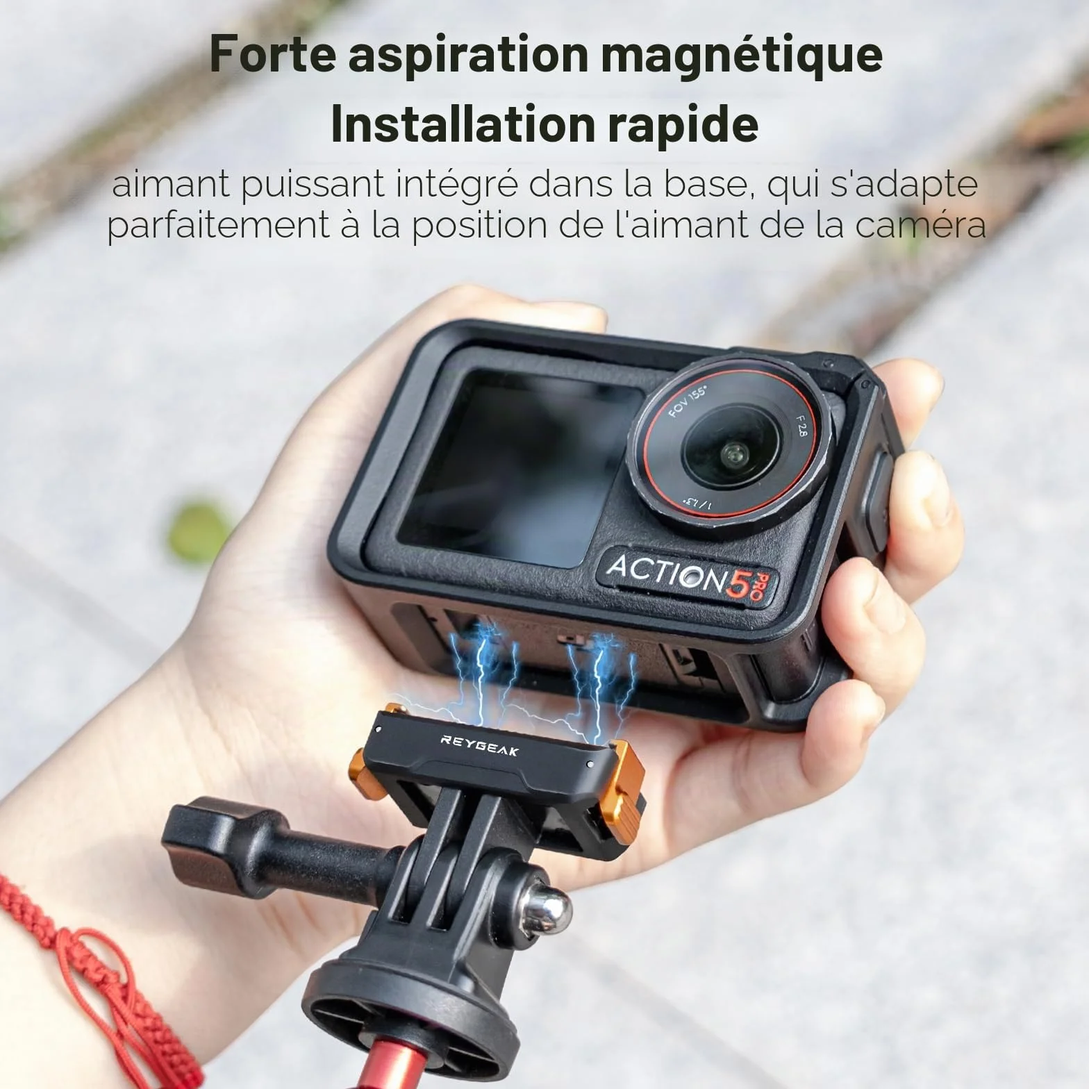 REYGEAK Support magnétique à changement rapide compatible Osmo Action 5 Pro/4/3