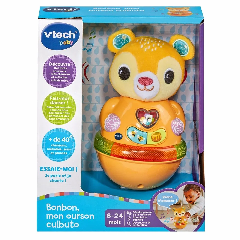 VTech Bonbon Ourson Culbuto Ours Peluche Rigolo Tourne Bascule Jeu Motricité Éveil Cadeau Bébé 6 Mois Français