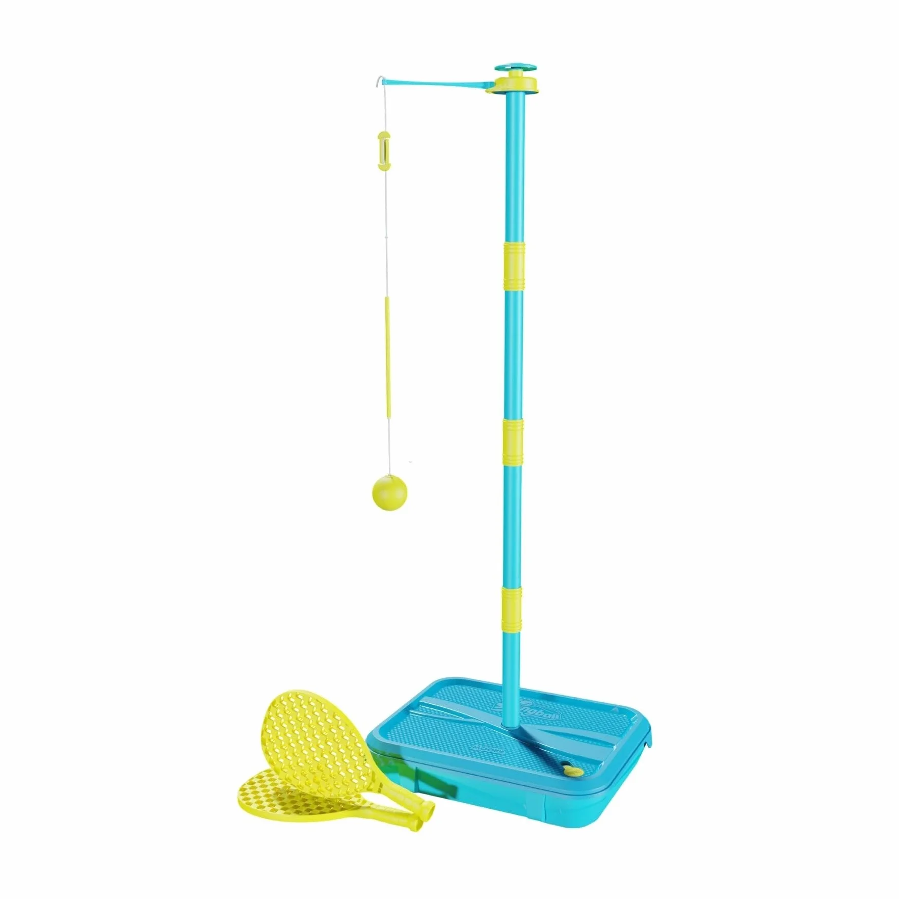 Swingball Early Fun Jeu Swingball Tout Terrain Raquettes Légères Balle Mousse Tête Spirale Anti-Emmêlement Socle Stable Bleu