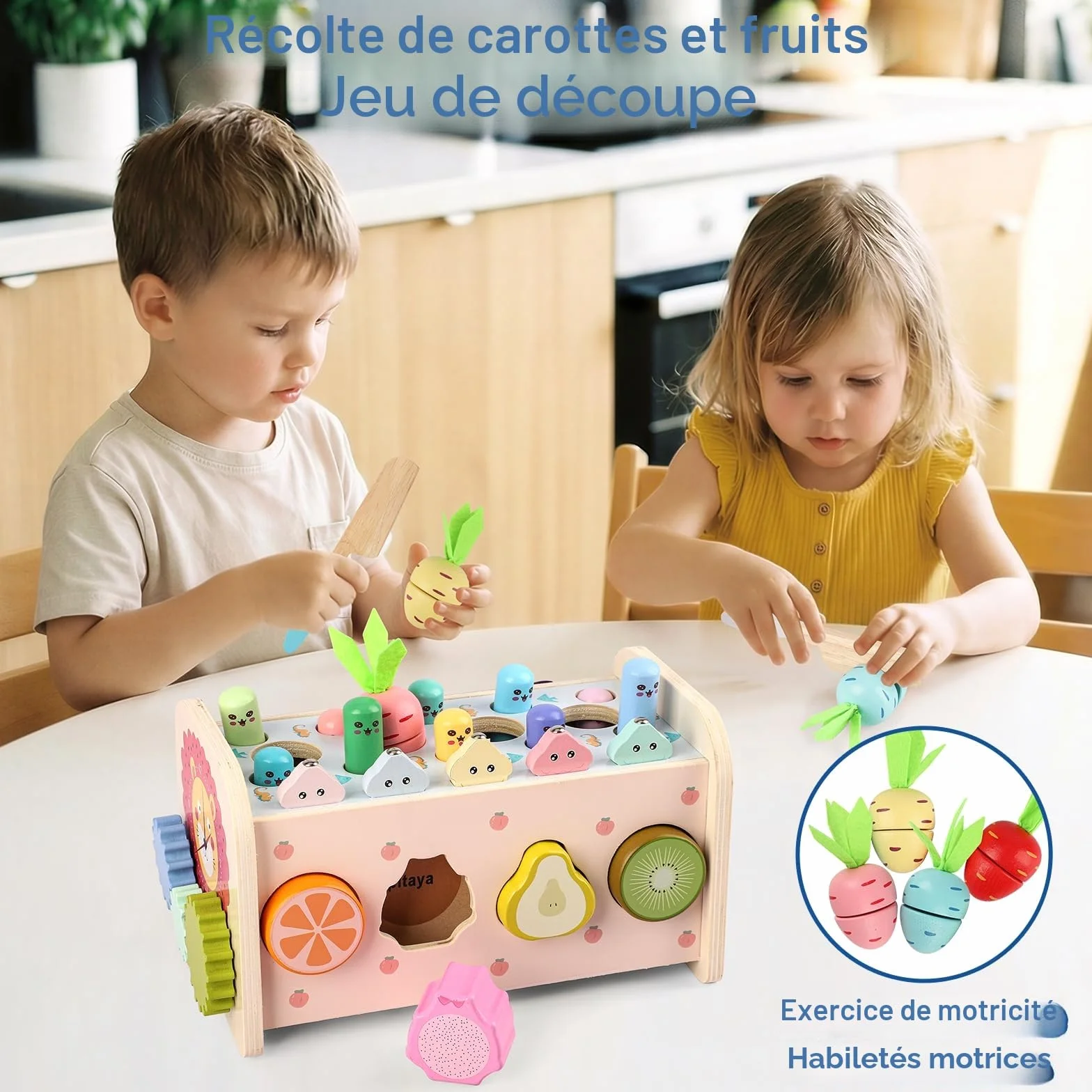 Jouet Montessori Enfant 1 an 9 en 1 Jeux en Bois Bebe Educatif Fille Garcon avec Xylophone Jeu Peche Marteau Jouet d'activite Musicaux Interactif Cadeau Anniversaire 2 Ans