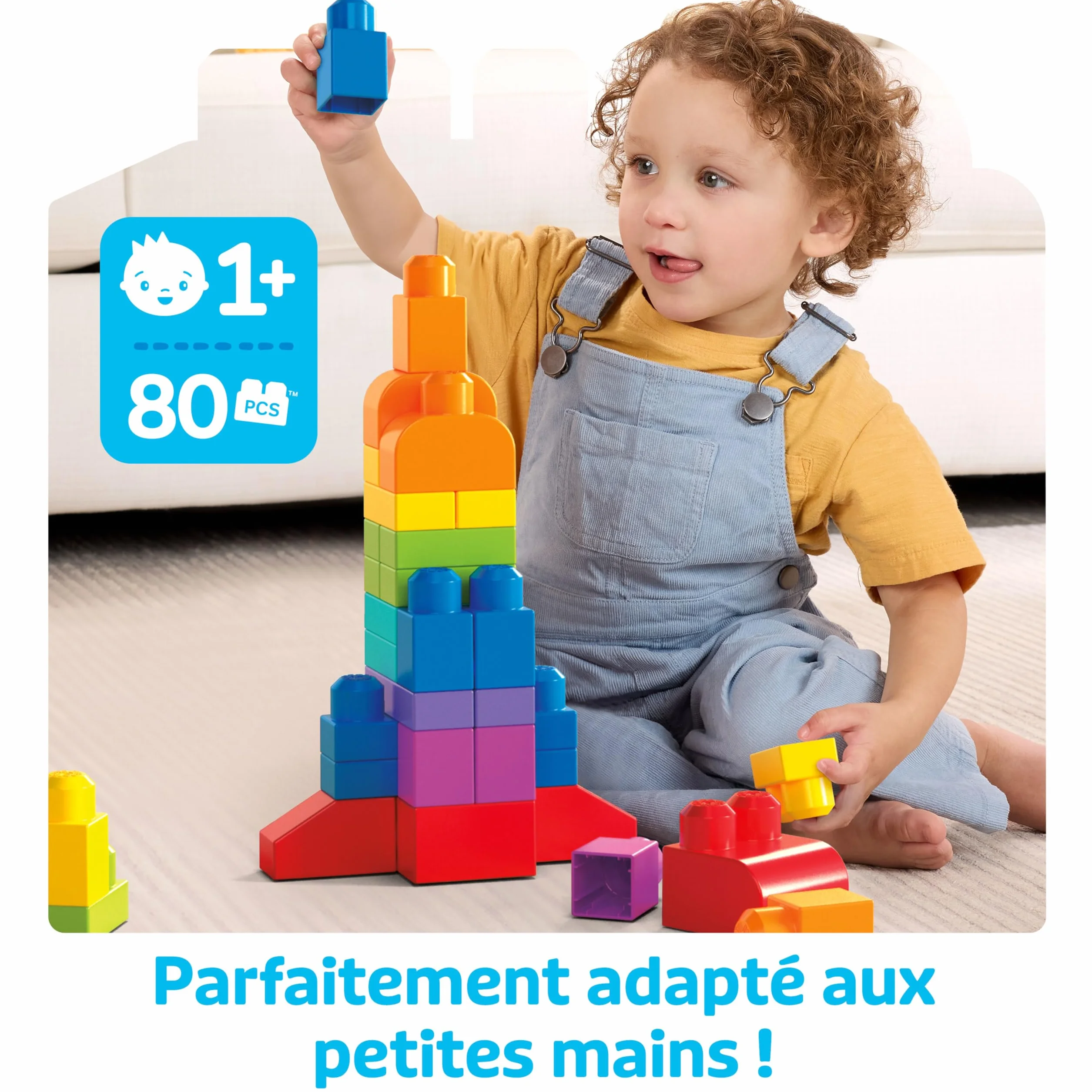 MEGA Bloks Sac bleu jeu de blocs de construction 80 pièces jouet bébé enfant 1-5 ans DCH63