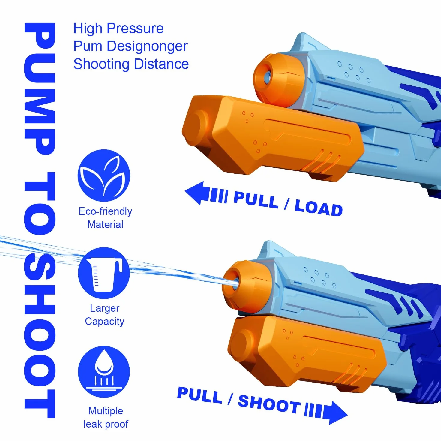MOZOOSON Pistolet à Eau pour Enfants 600 ML 6-10Mètres Jouet Aquatique