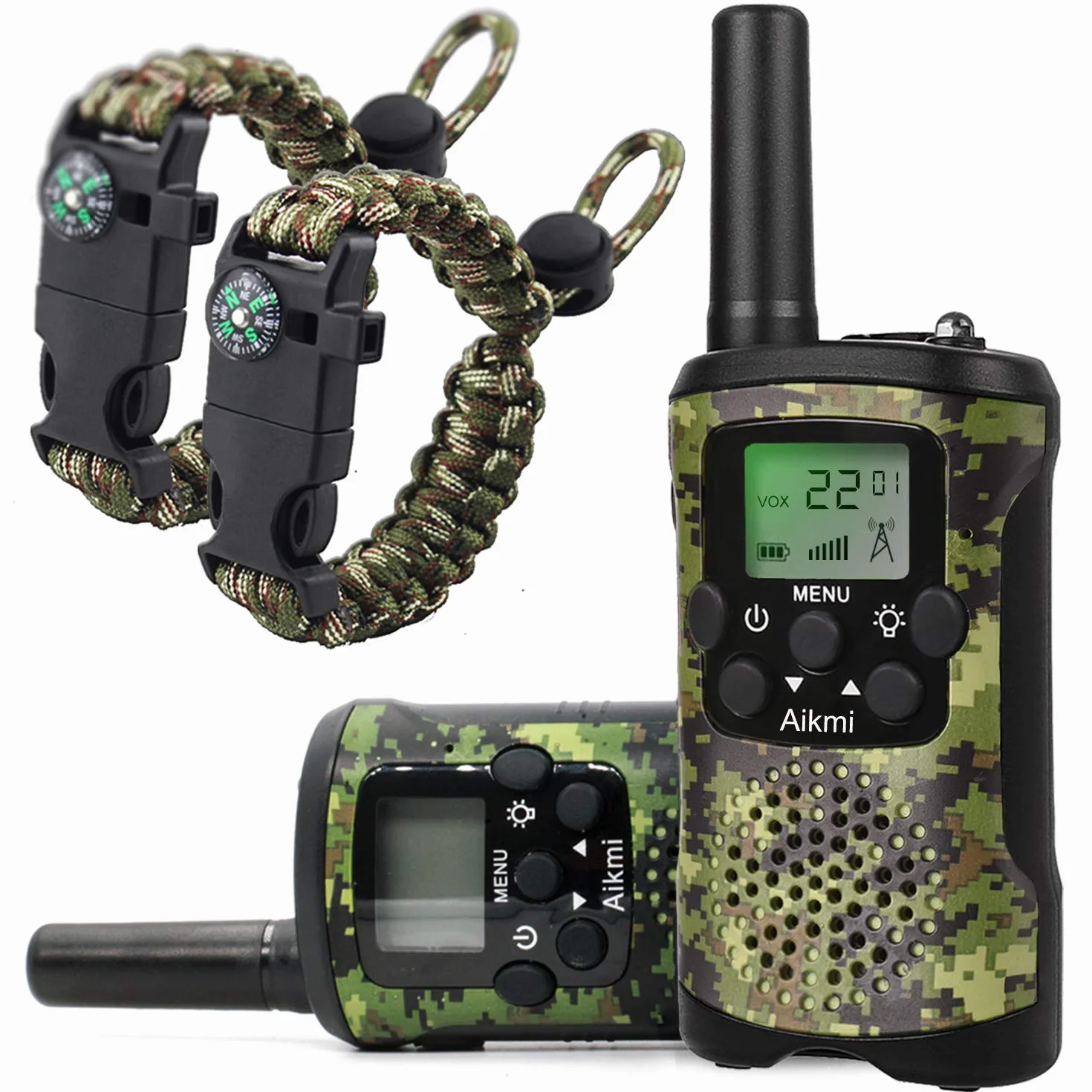 Talkie Walkie Enfants 8 Canaux Radio Bidirectionnelle avec LCD Lampe pour Aventure Camping Jouet Exterieur 4-12 Ans