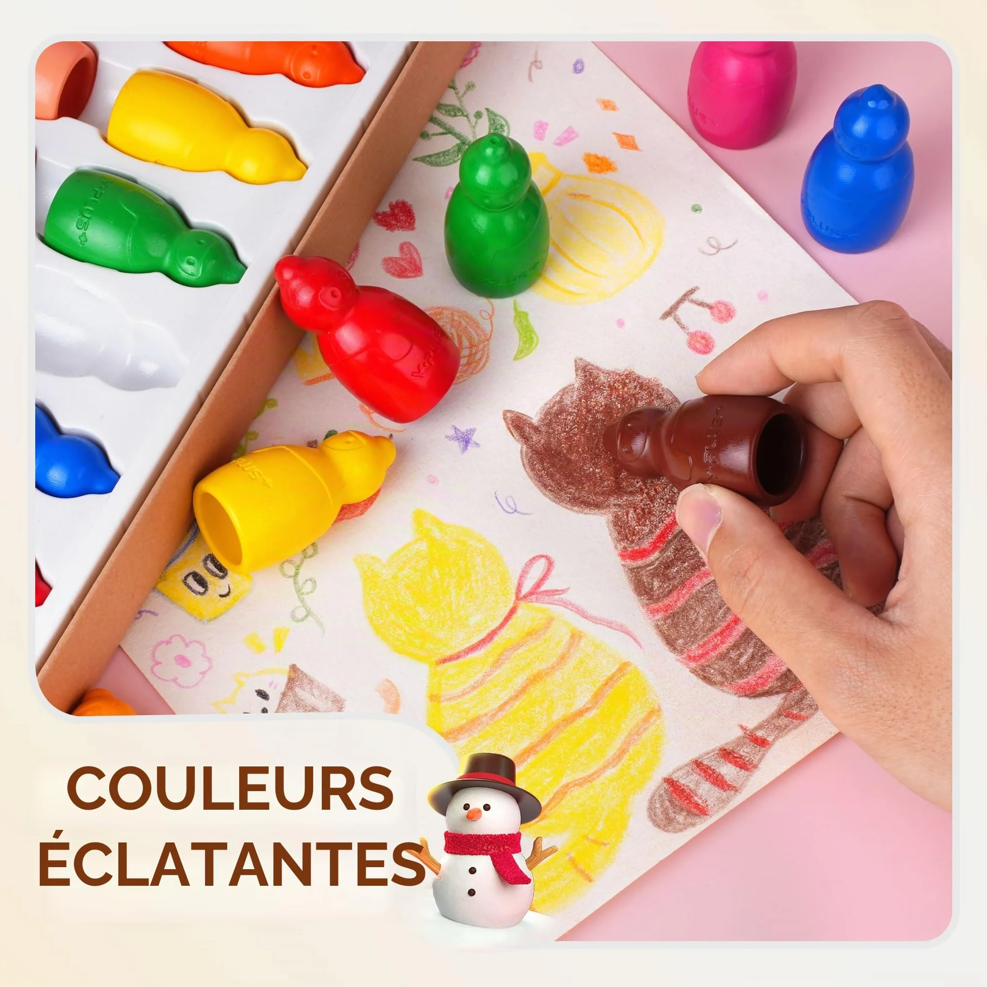 YPLUS Crayons de Cire Empilables Bonhomme de Neige – 8 Couleurs Vives, Lavables et Non Toxiques