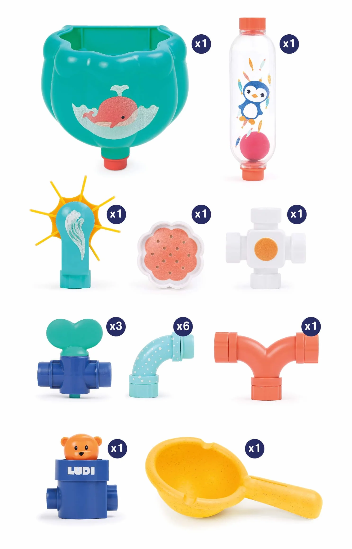 Ludi Jeu De Construction Aquatique Tuyaux d'eau XXL Grand Circuit 16 Pièces Interchangeables Dès 18 Mois