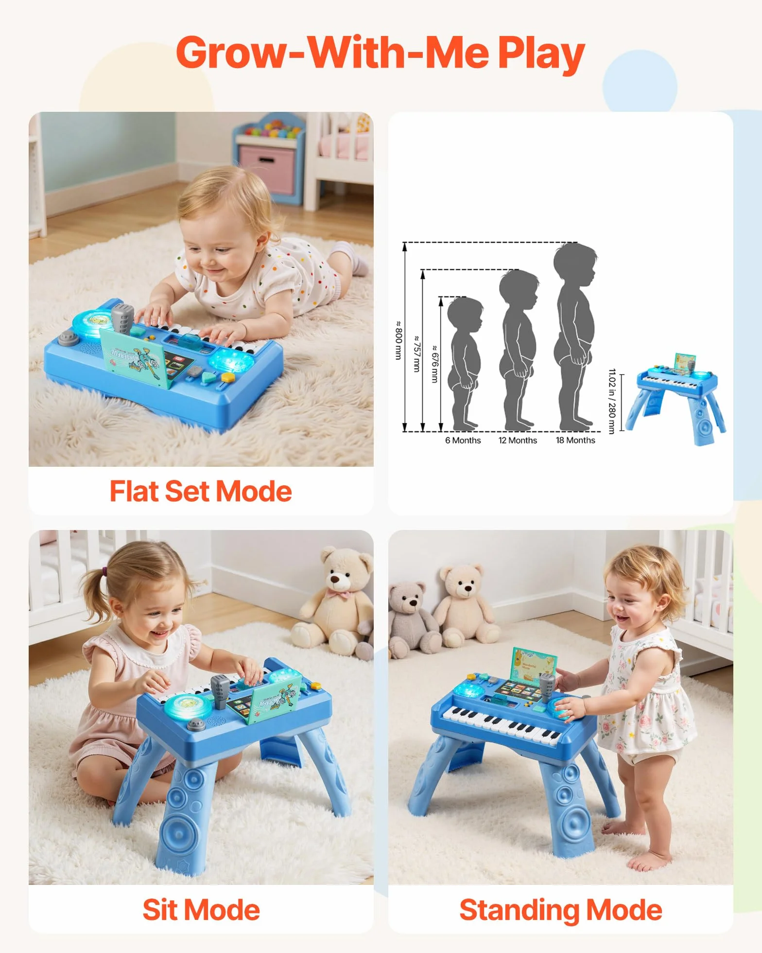 VEVOR Table Activité Bébé 6 Mois et Plus 16 Jeux Jouet Musical Éducatif avec Platine DJ Enregistrement et LED, 133 Sons