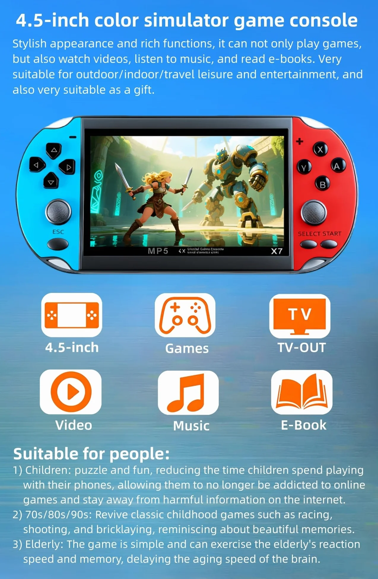 Console de Jeu Rétro Portable 3000 Jeux Intégrés Simulateurs Vidéo Musique Cadeau Enfants