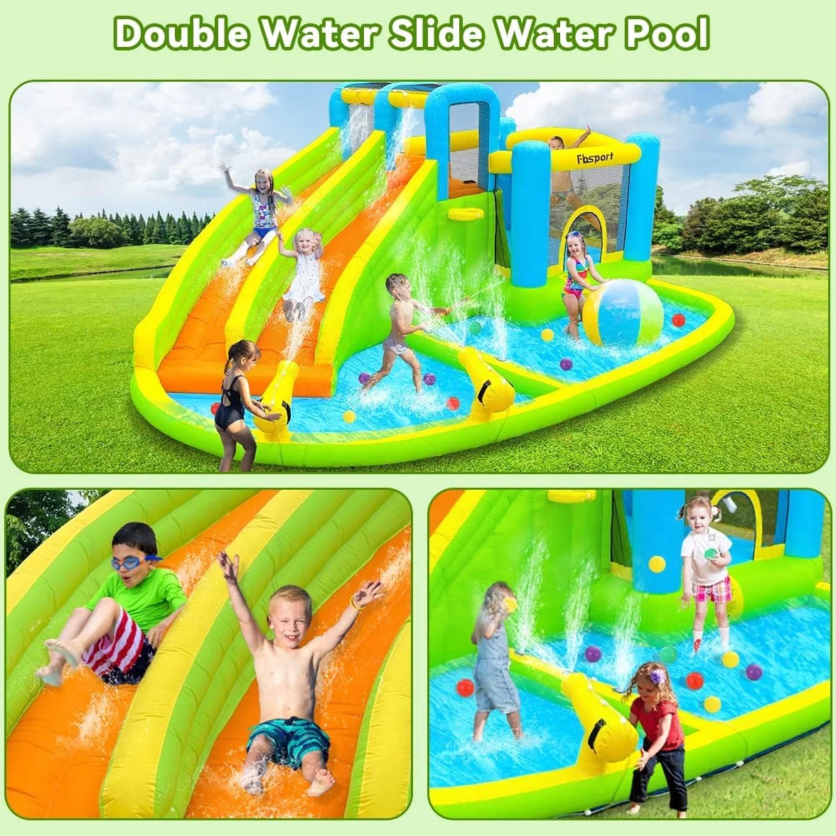 FBSPORT château Gonflable Enfant avec souffleur Aire de Jeux Gonflable Adulte Grand Piscine