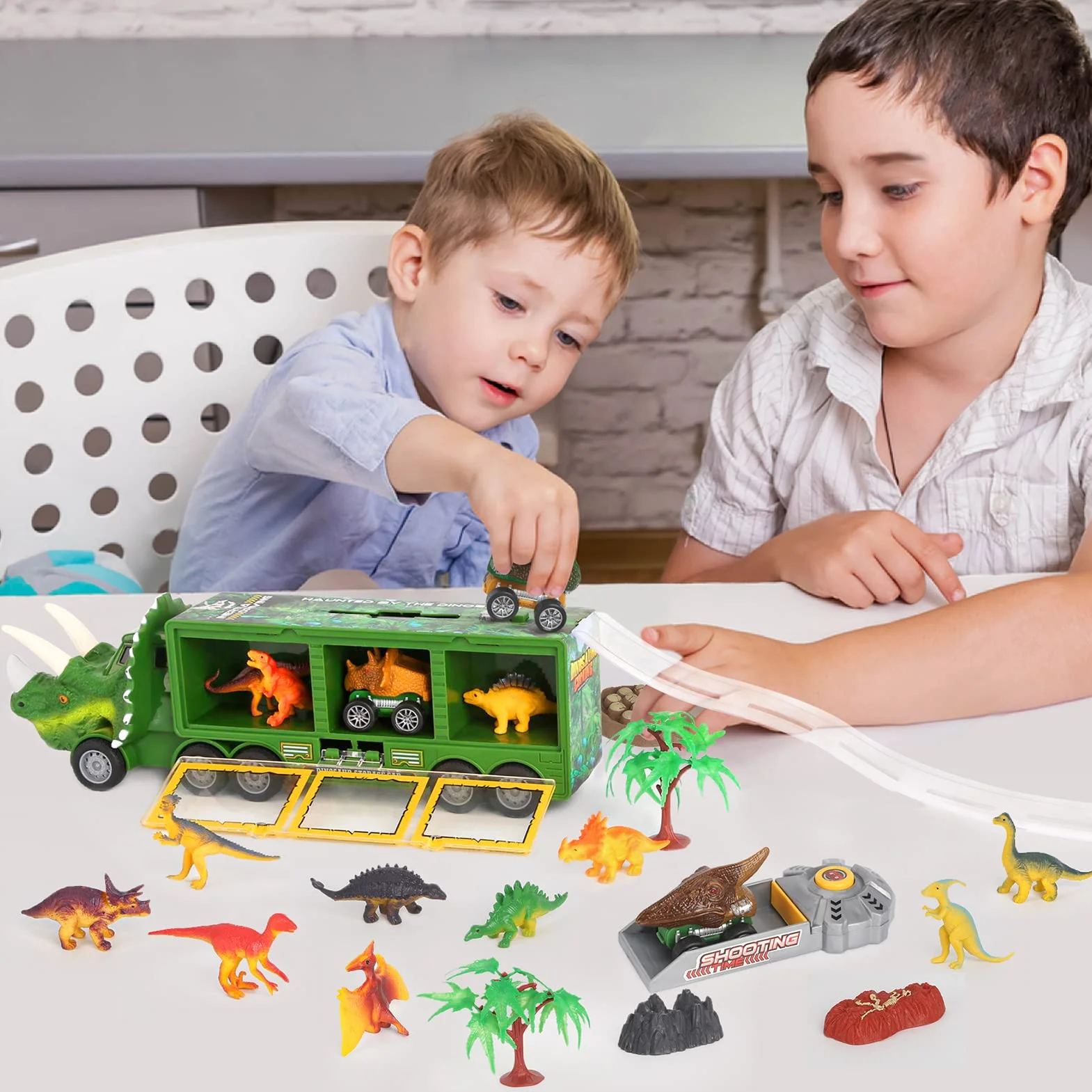 DINORUN Dinosaure Jouet Camion de Transporteur avec Lumière et Son pour Enfant 3 4 5 Ans