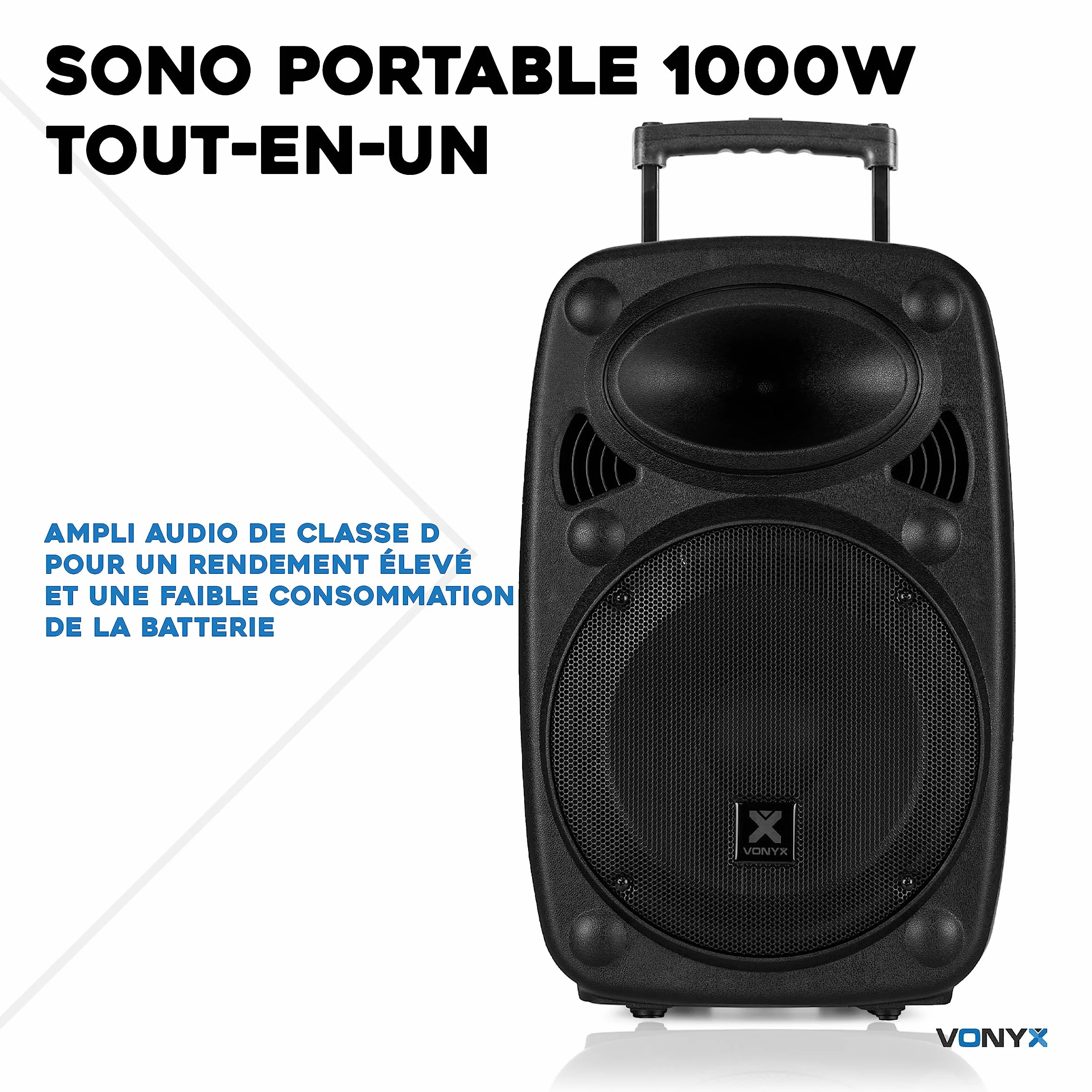 Vonyx Verve46 Enceinte Sono Portable 1000W Bluetooth 2 Micros UHF