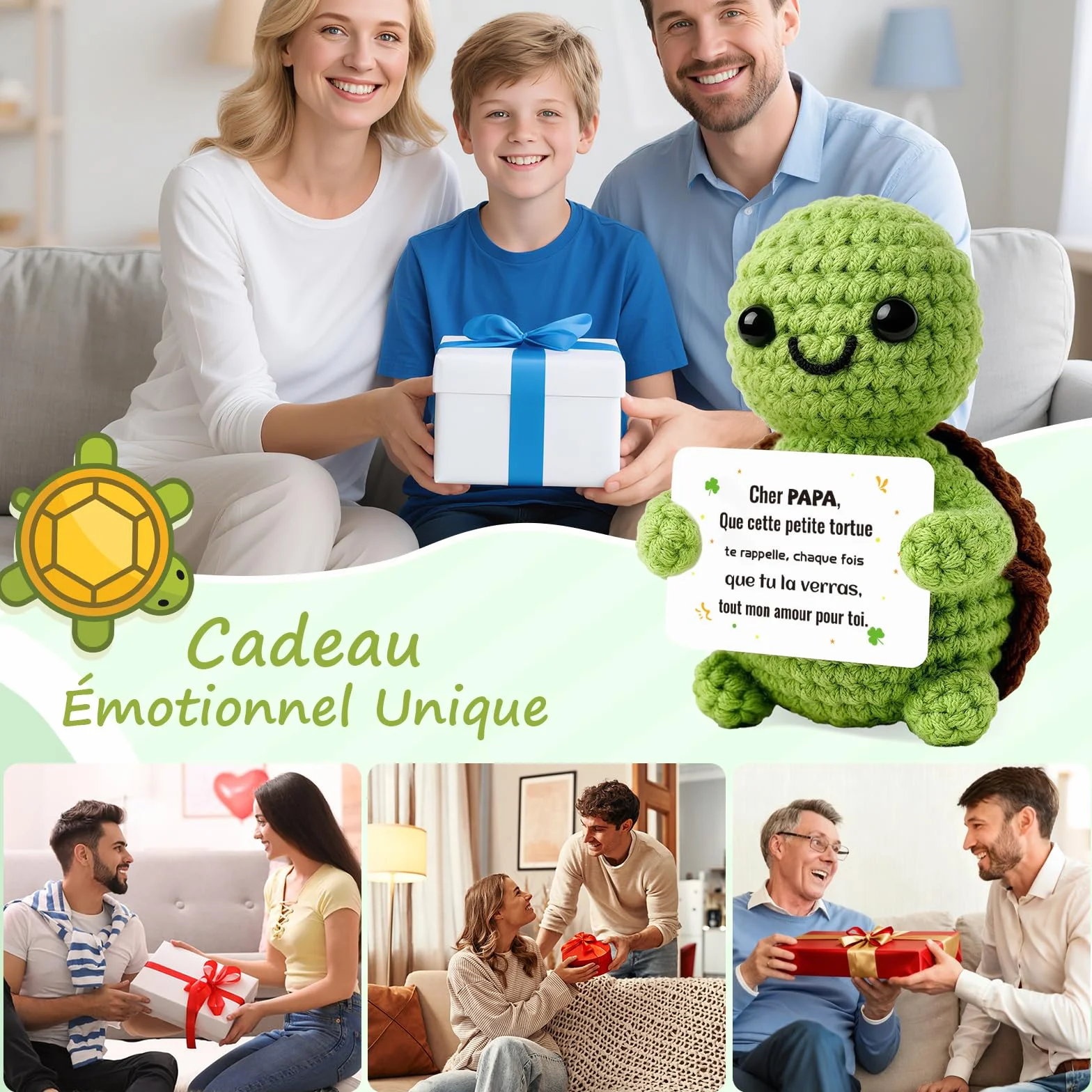 Tortue Poupée Positive en Crochet Porte Clef Câlin de Poche Cadeau Papa Original